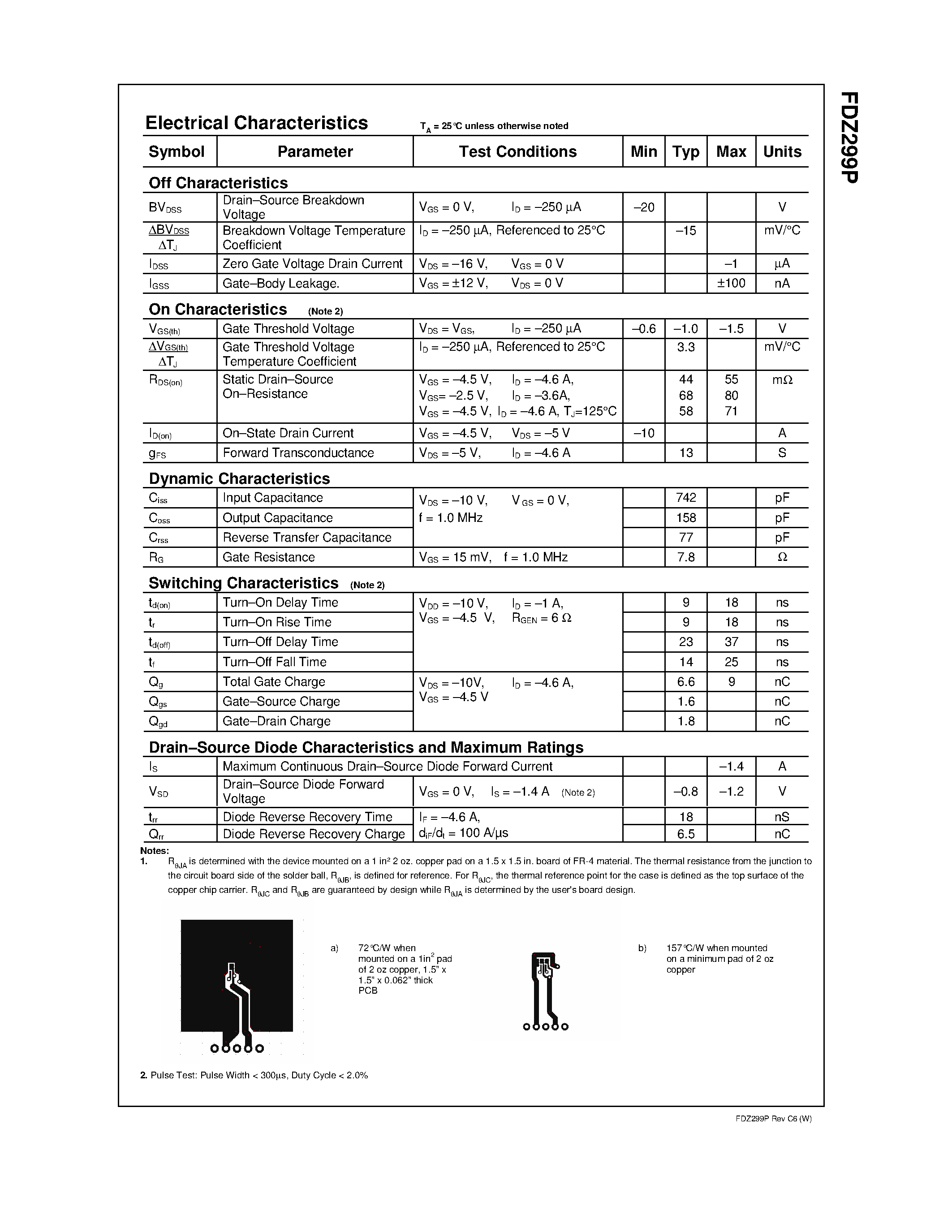 Datasheet FDZ299P - P-Channel 2.5 V Specified PowerTrench BGA MOSFET page 2