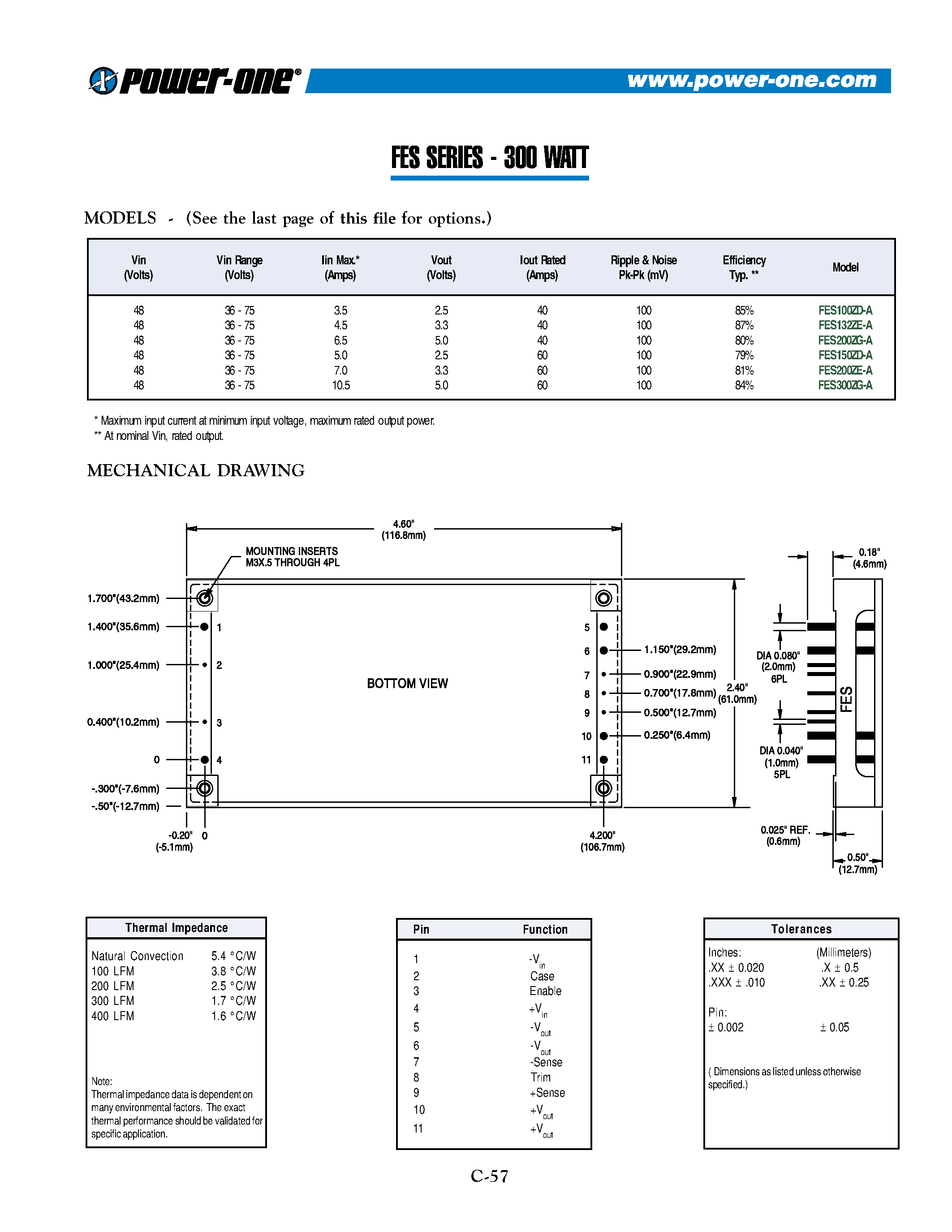 Datasheet FES200ZE-A page 2 Datasheet FES200ZE-A - 300 WATT page 2