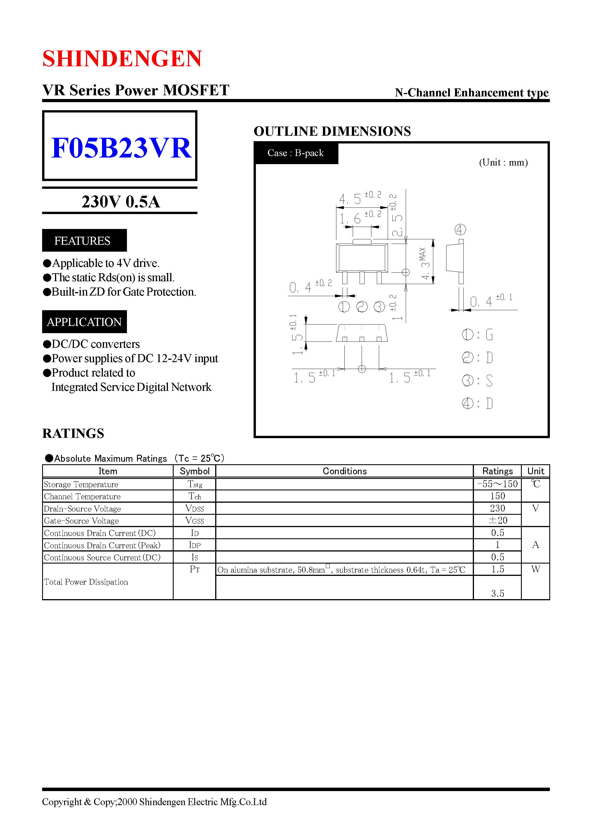 Datasheet F05B23VR page 1 Datasheet F05B23VR - VR Series Power MOSFET(230V 0.5A) page 1