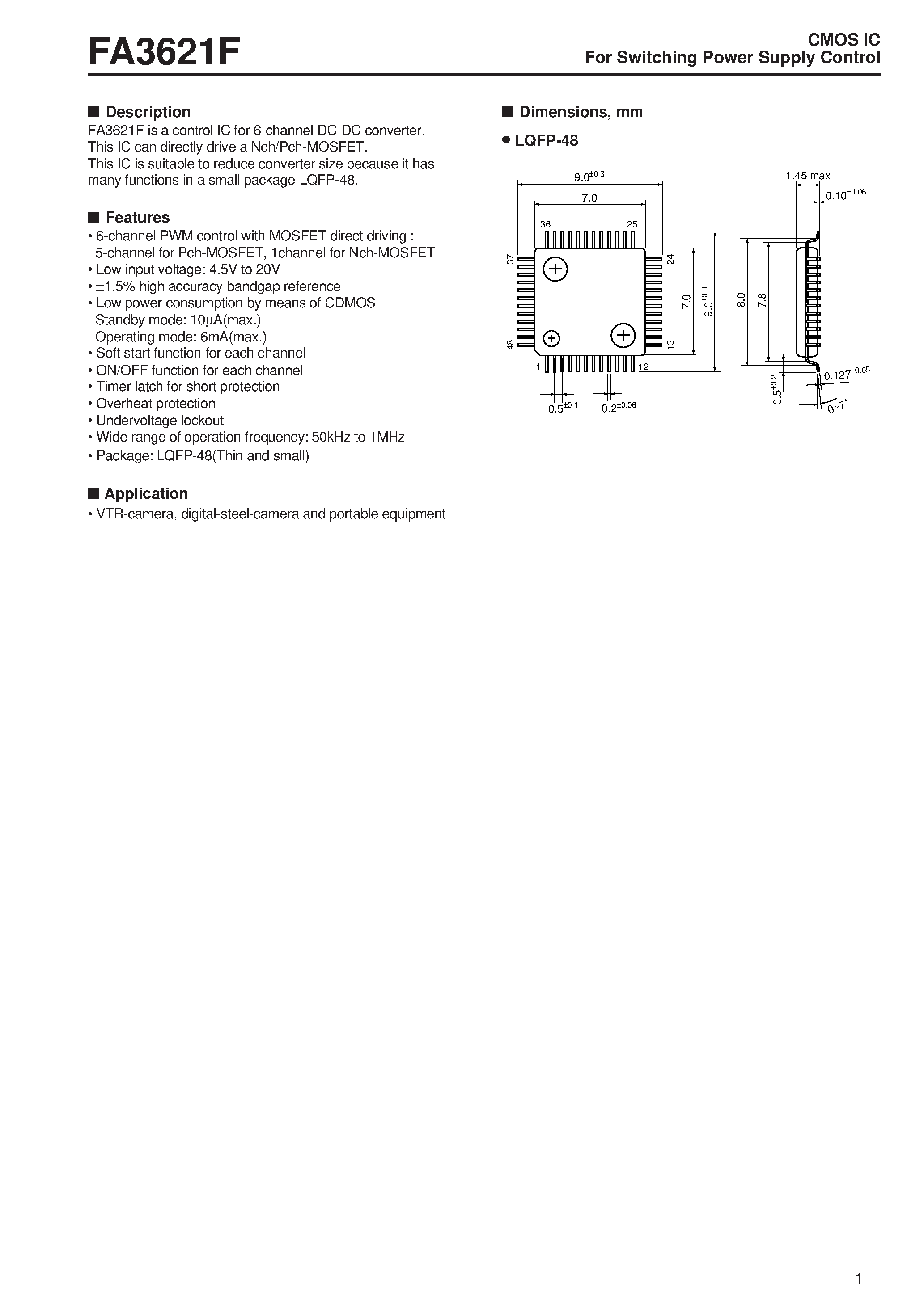 Даташит на микросхему FA3621 страница 1 Даташит FA3621 - For Switching Power Supply Control страница 1