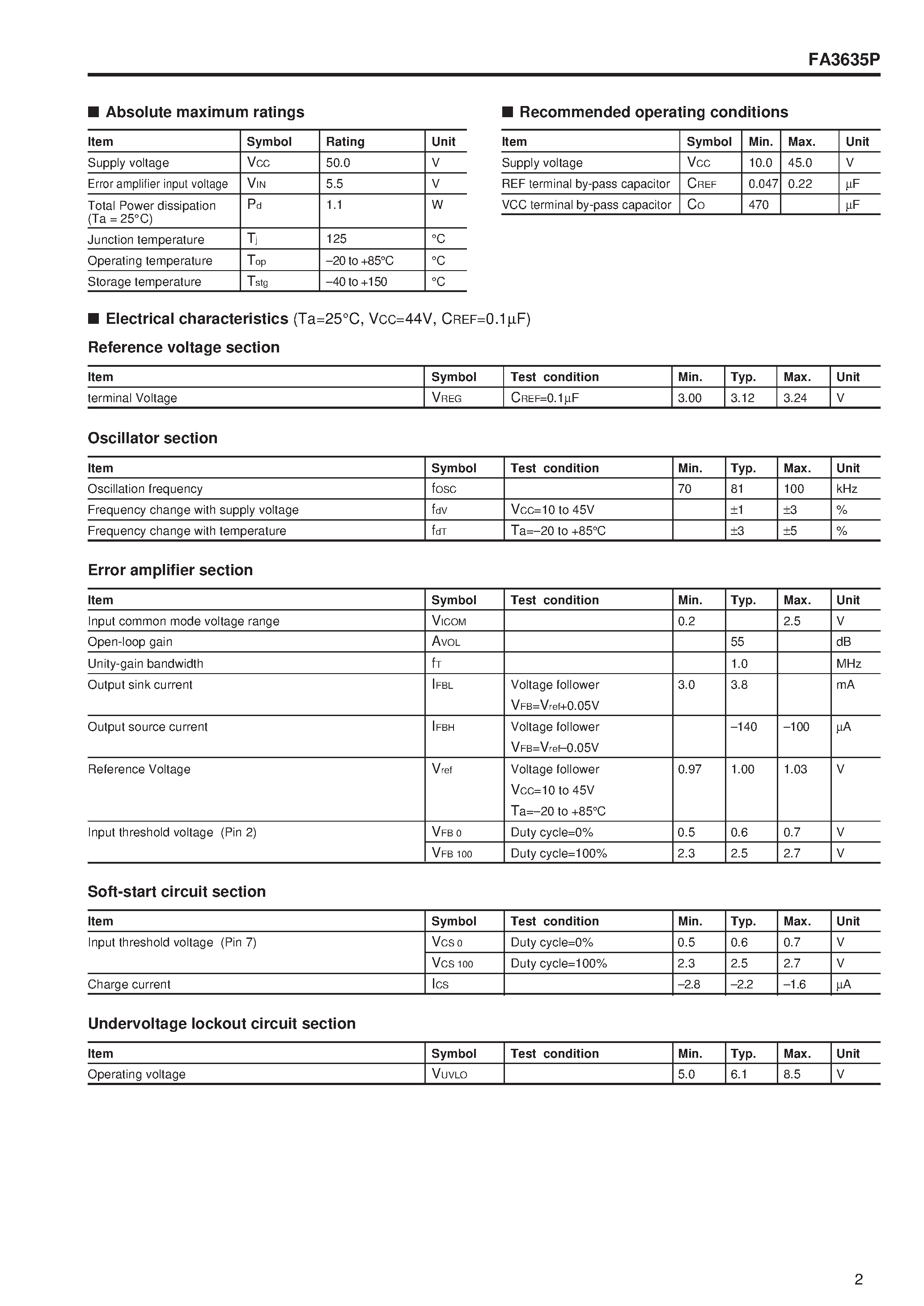 Даташит на микросхему FA3635P страница 2 Даташит FA3635P - For Switching Power Supply Control страница 2