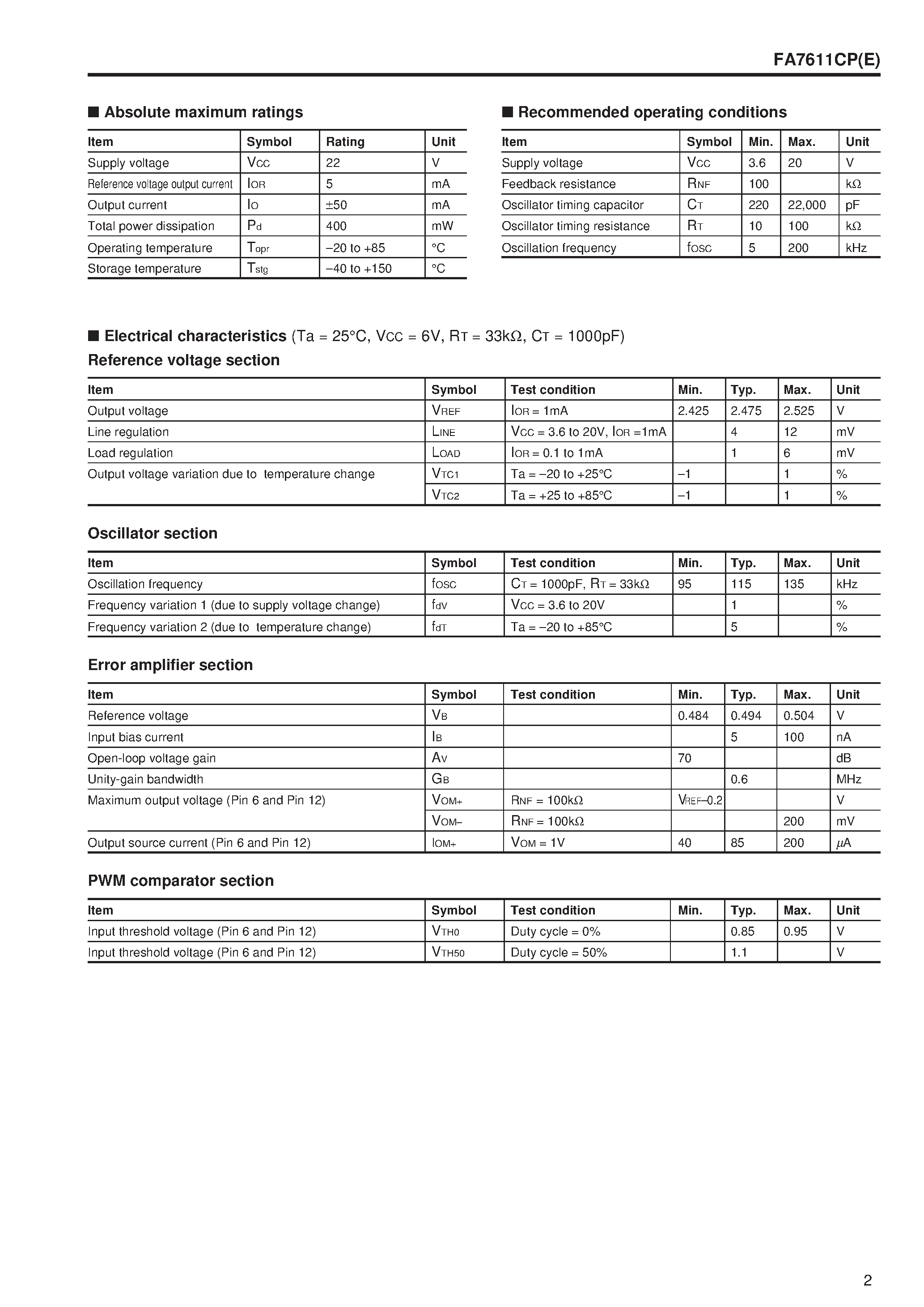 Даташит FA7611CPE - Bipolar IC For Switching Power Supply Control страница 2