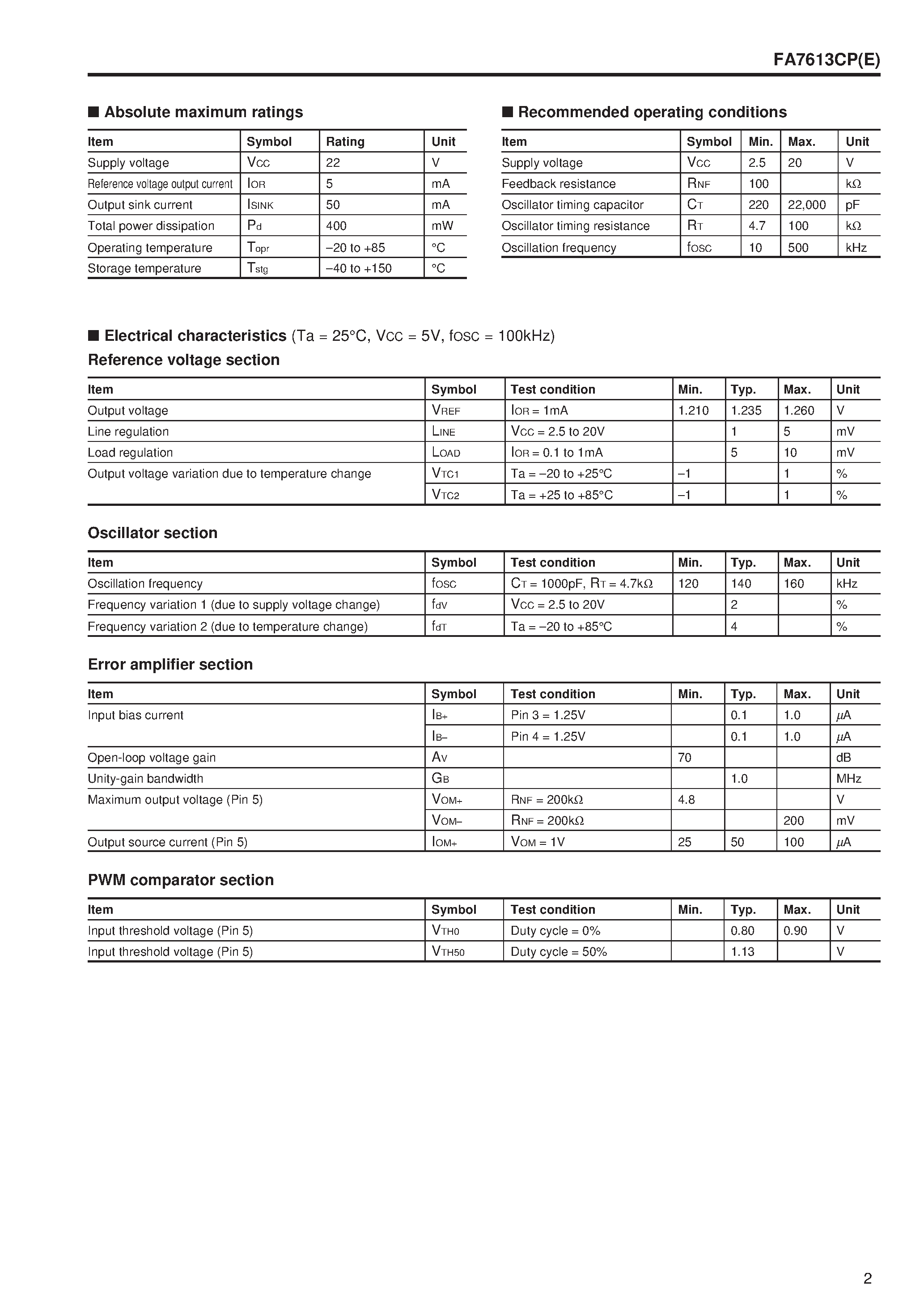 Даташит на микросхему FA7613CP страница 2 Даташит FA7613CP - Bipolar IC For Switching Power Supply Control страница 2