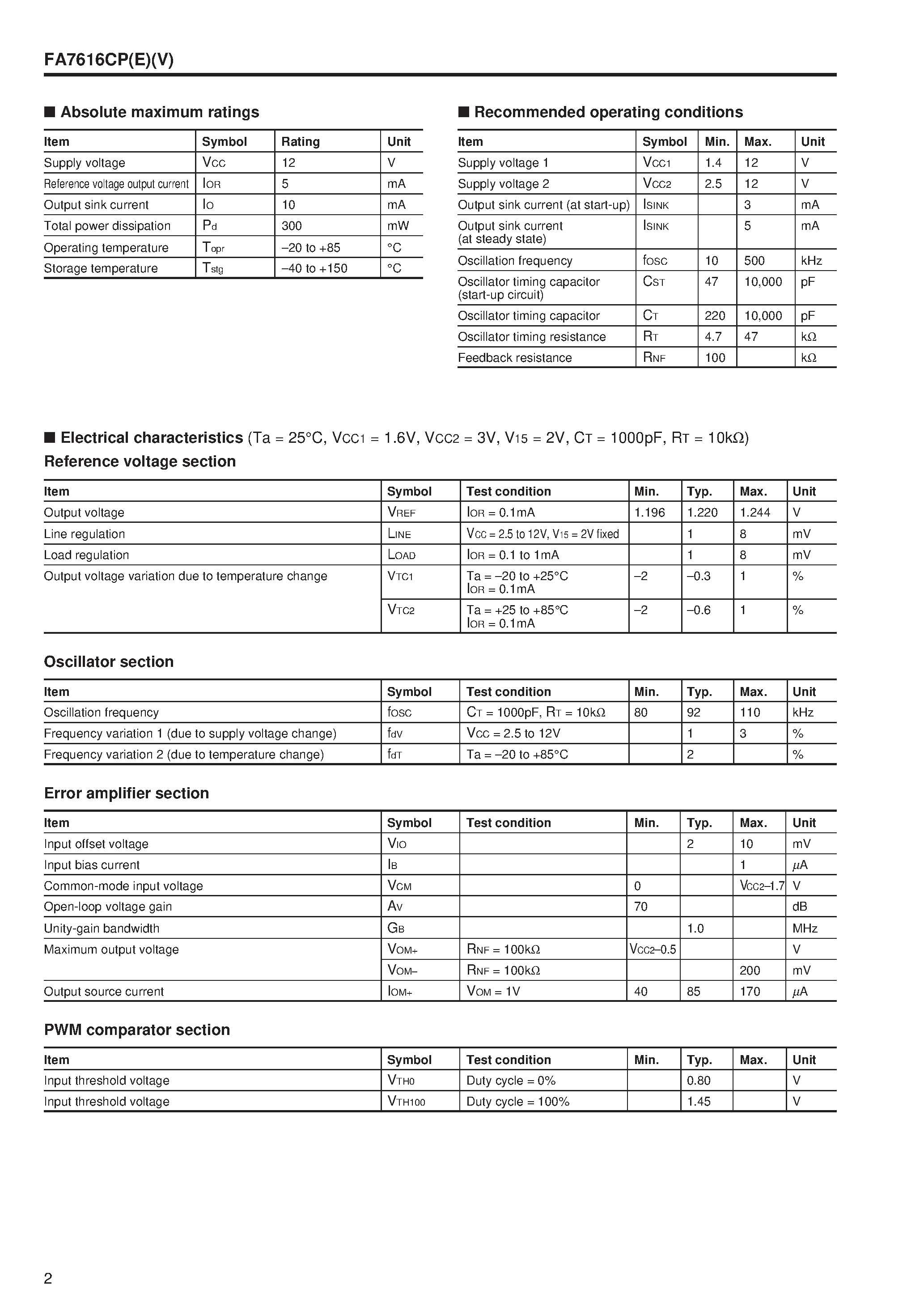 Даташит FA7616CPE - Bipolar IC For Switching Power Supply Control страница 2