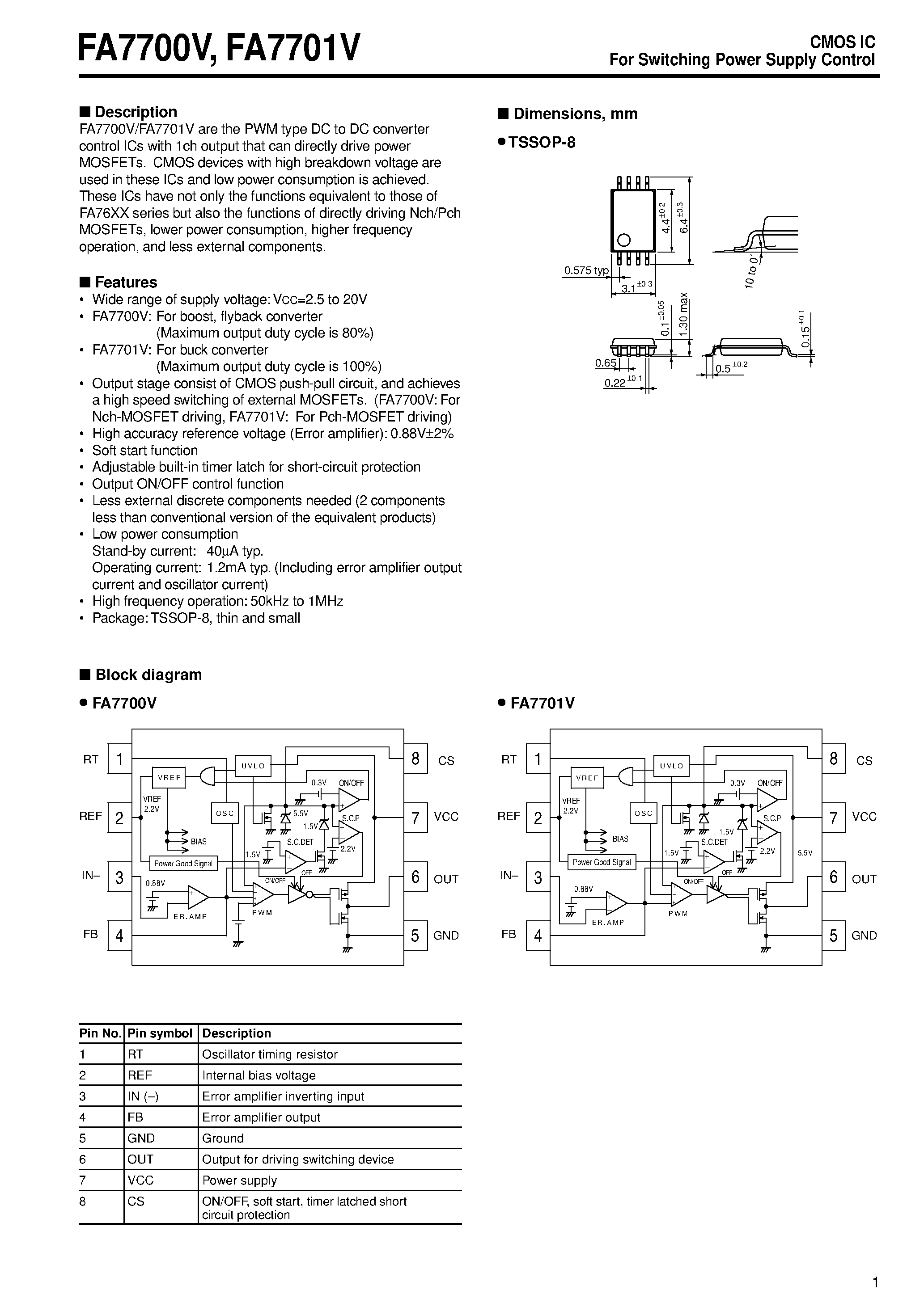 Даташит на микросхему FA7700V страница 1 Даташит FA7700V - For Switching Power Supply Control страница 1