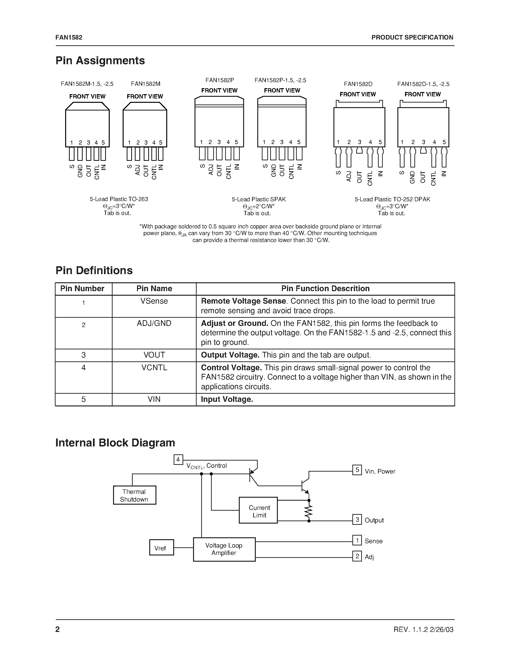 Даташит на микросхему FAN1582M страница 2 Даташит FAN1582M - 3A Adjustable/Fixed Ultra Low Dropout Linear Regulator страница 2