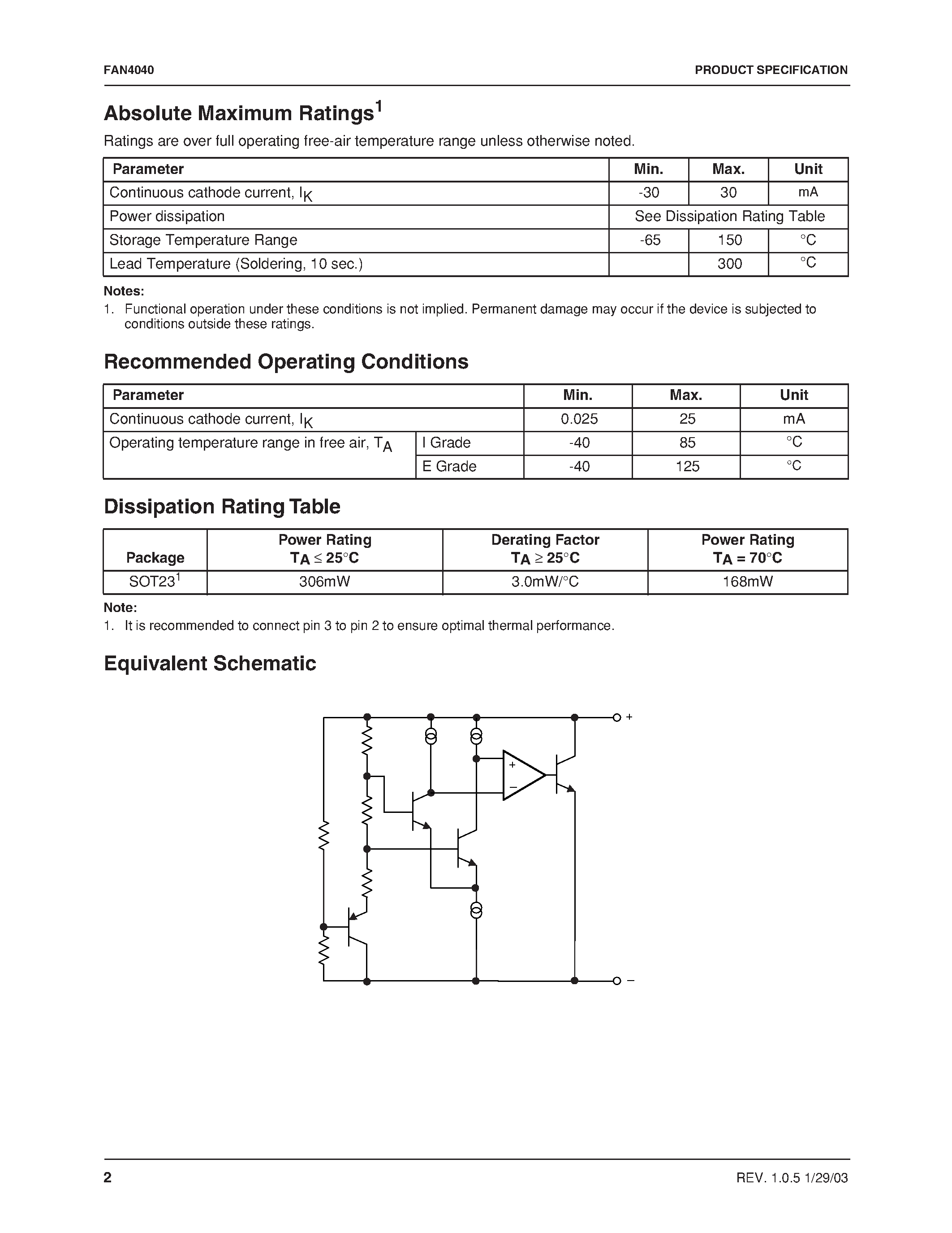 Datasheet FAN4040A-ES350 page 2 Datasheet FAN4040A-ES350 - Precision Micropower Shunt Voltage Reference page 2