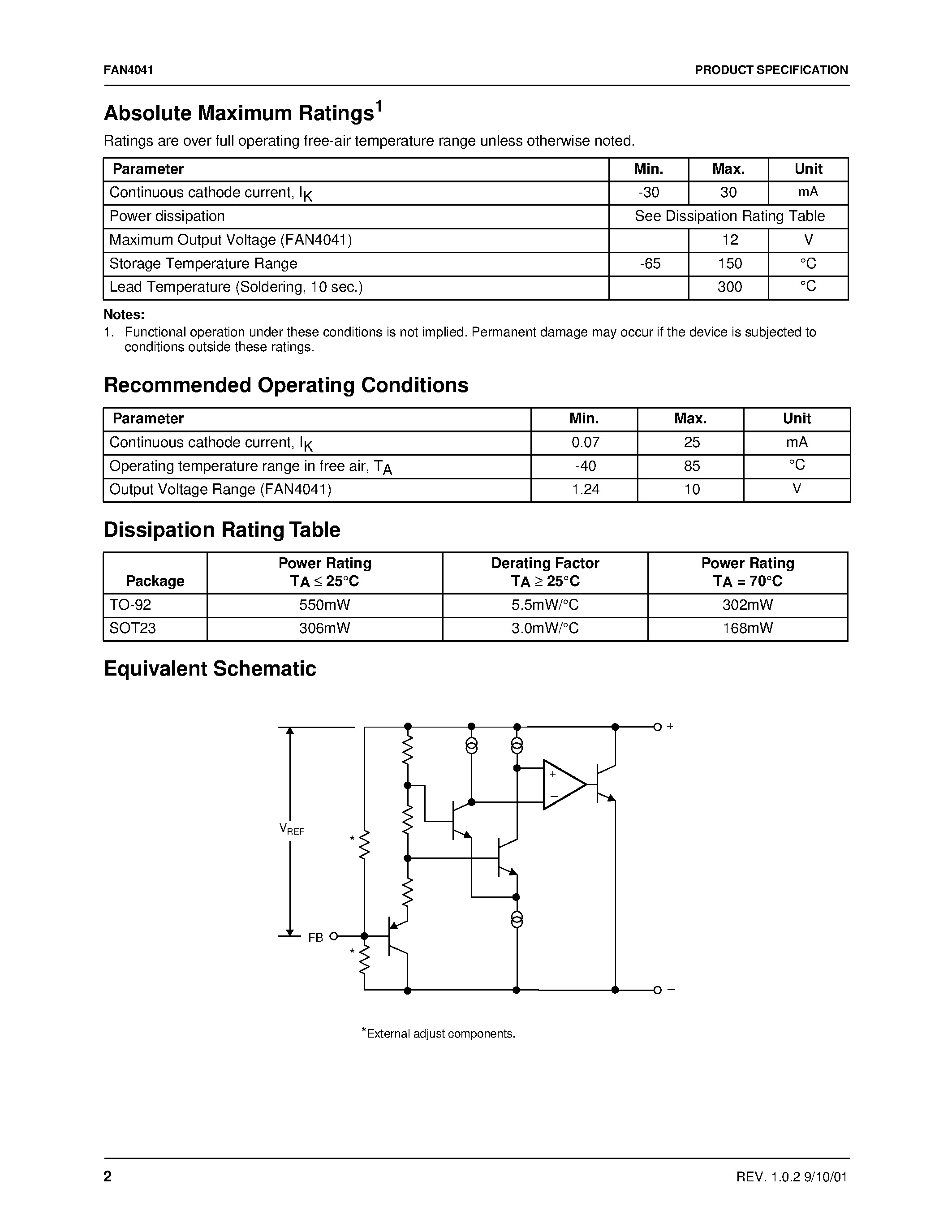 Datasheet FAN4041 page 2 Datasheet FAN4041 - Precision Micropower Shunt Voltage Reference page 2