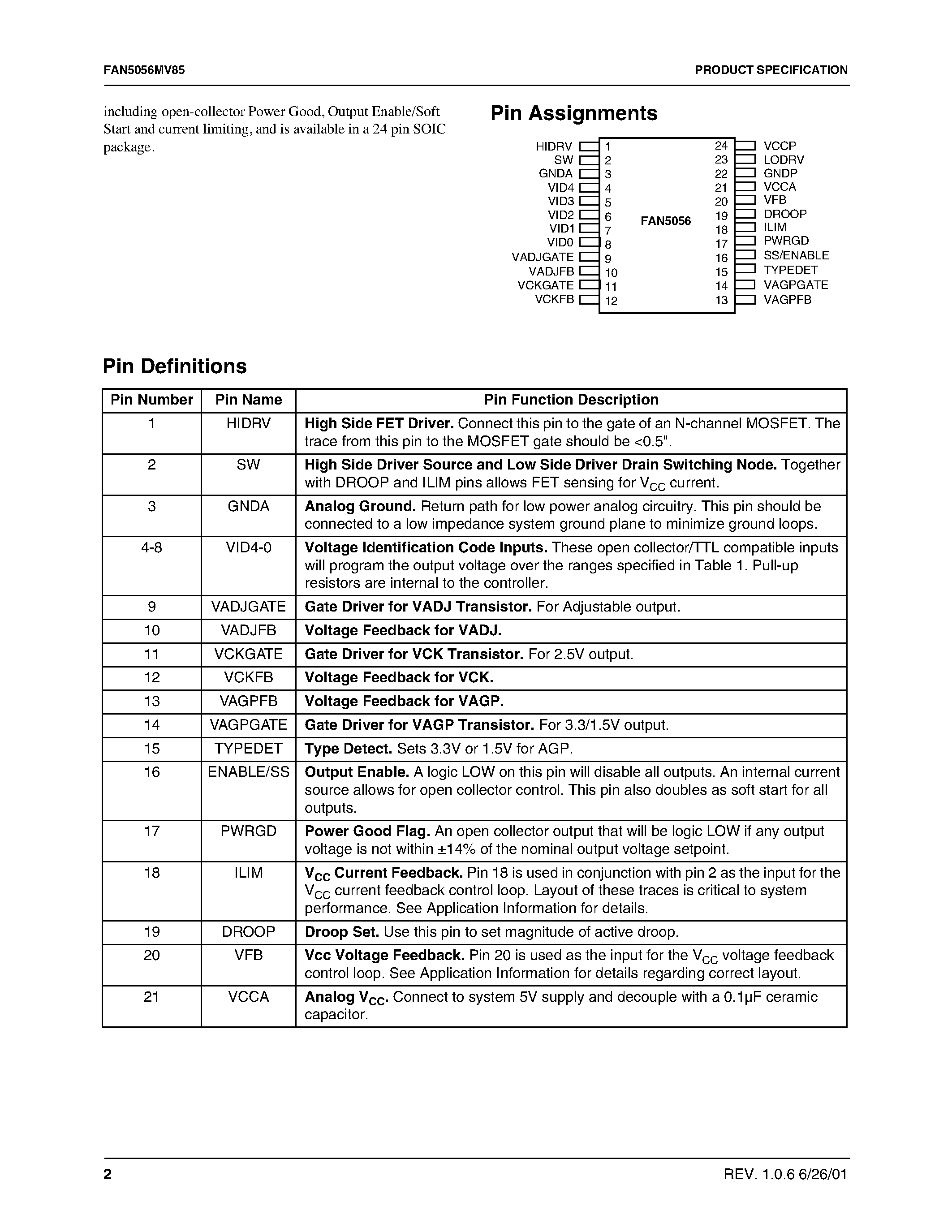 Datasheet FAN5056MV85 page 2 Datasheet FAN5056MV85 - High Performance Programmable Synchronous DC-DC Controller for Multi-Voltage Platforms page 2
