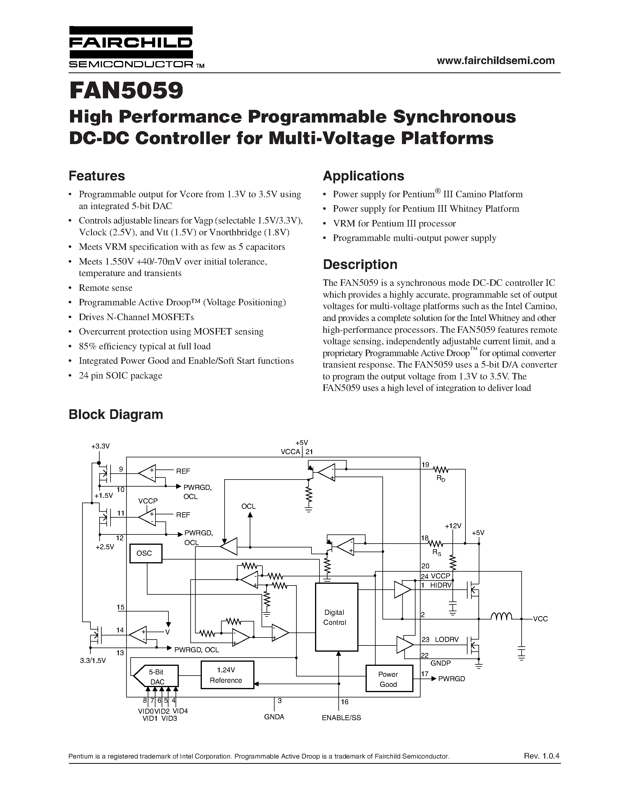 Datasheet FAN5059 - High Performance Programmable Synchronous page 1