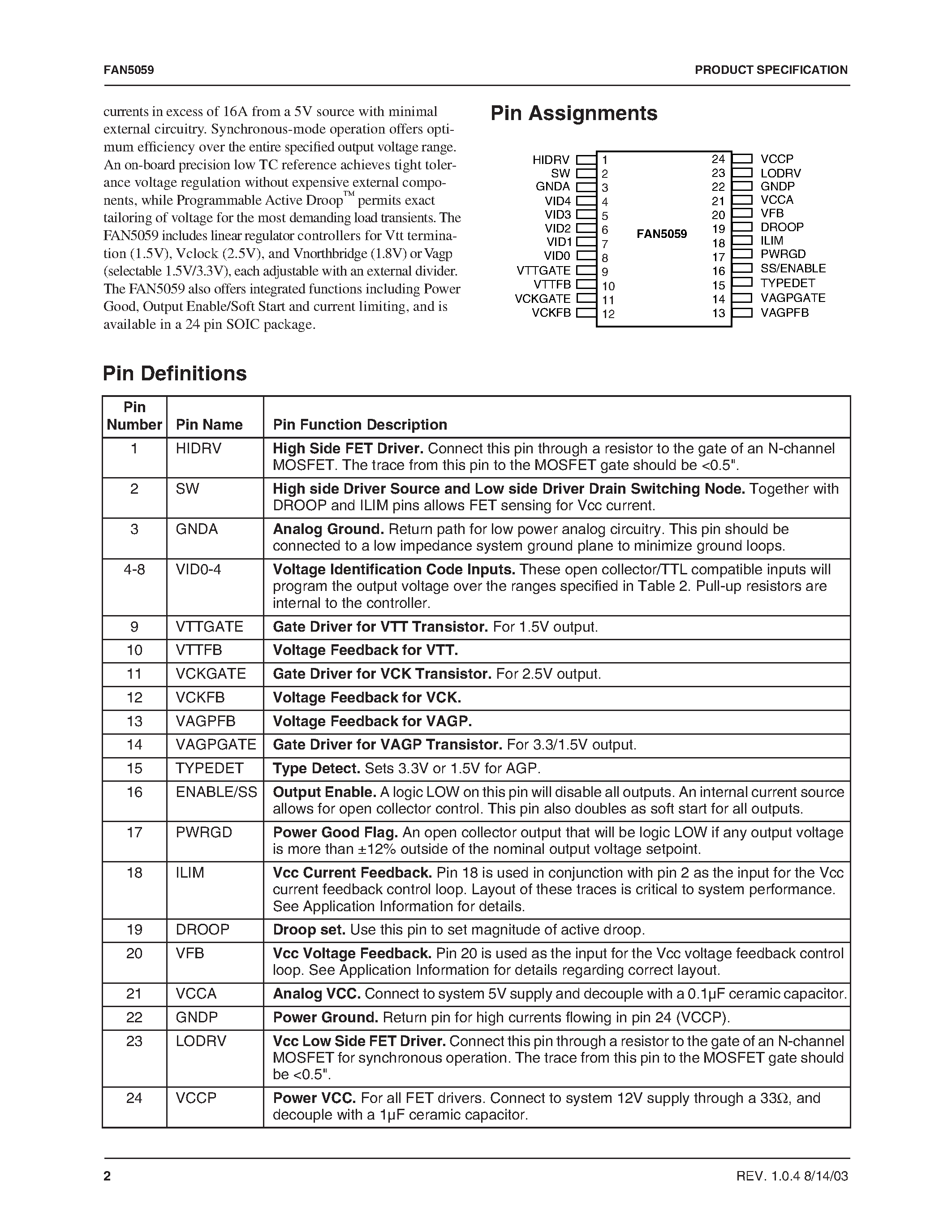Datasheet FAN5059 - High Performance Programmable Synchronous page 2