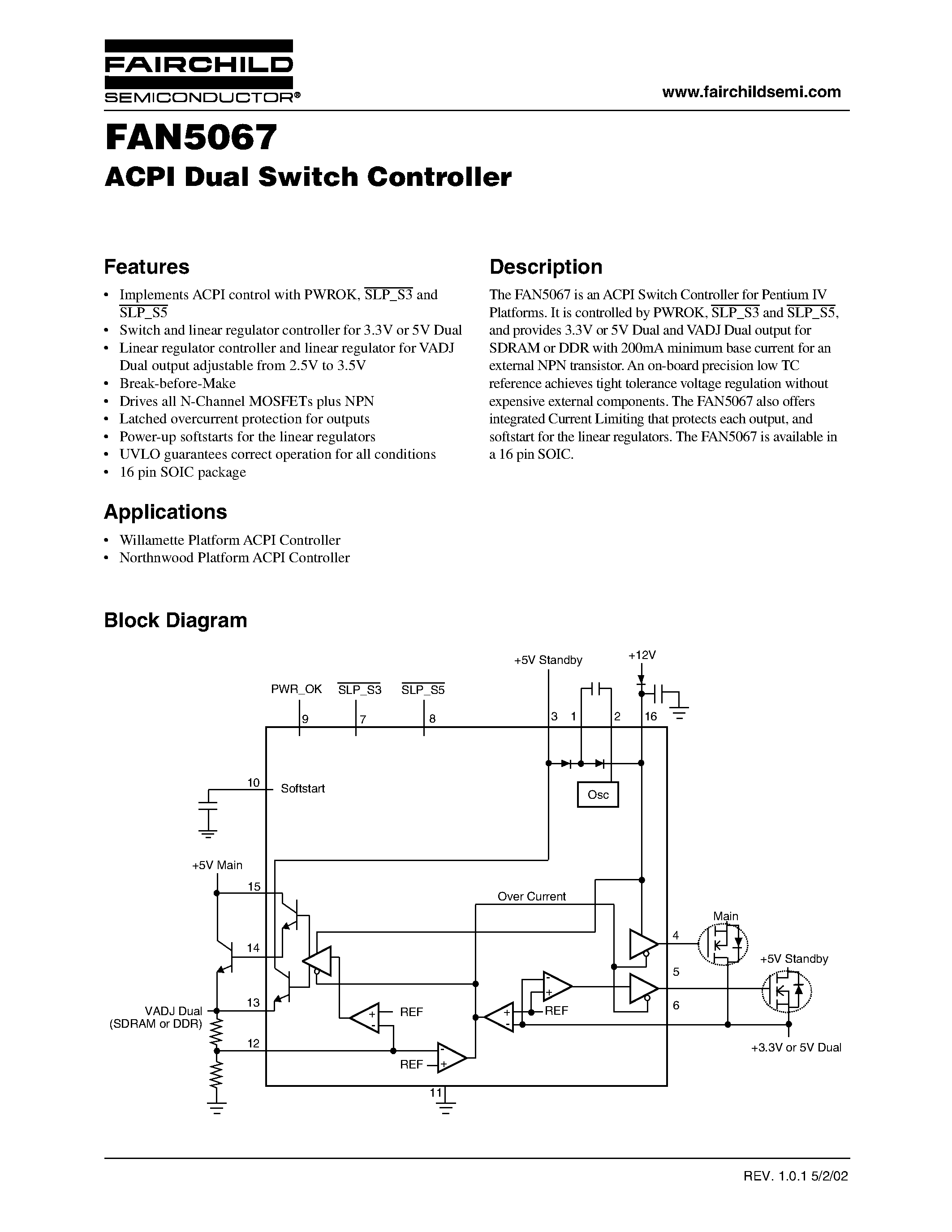 Datasheet FAN5067 - ACPI Dual Switch Controller page 1