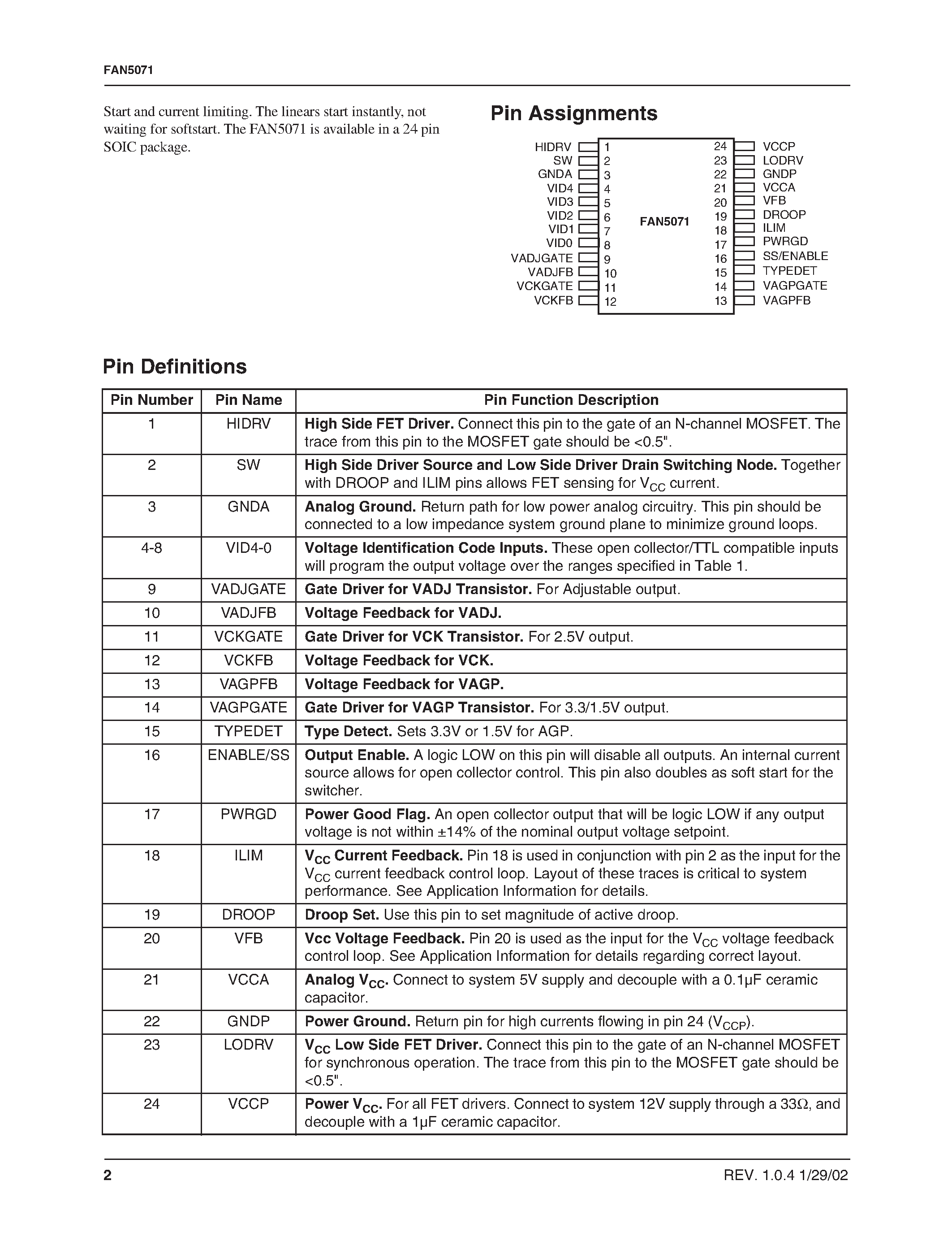 Datasheet FAN5071 - High Performance Programmable Synchronous DC-DC Controller for Multi-Voltage Platforms page 2