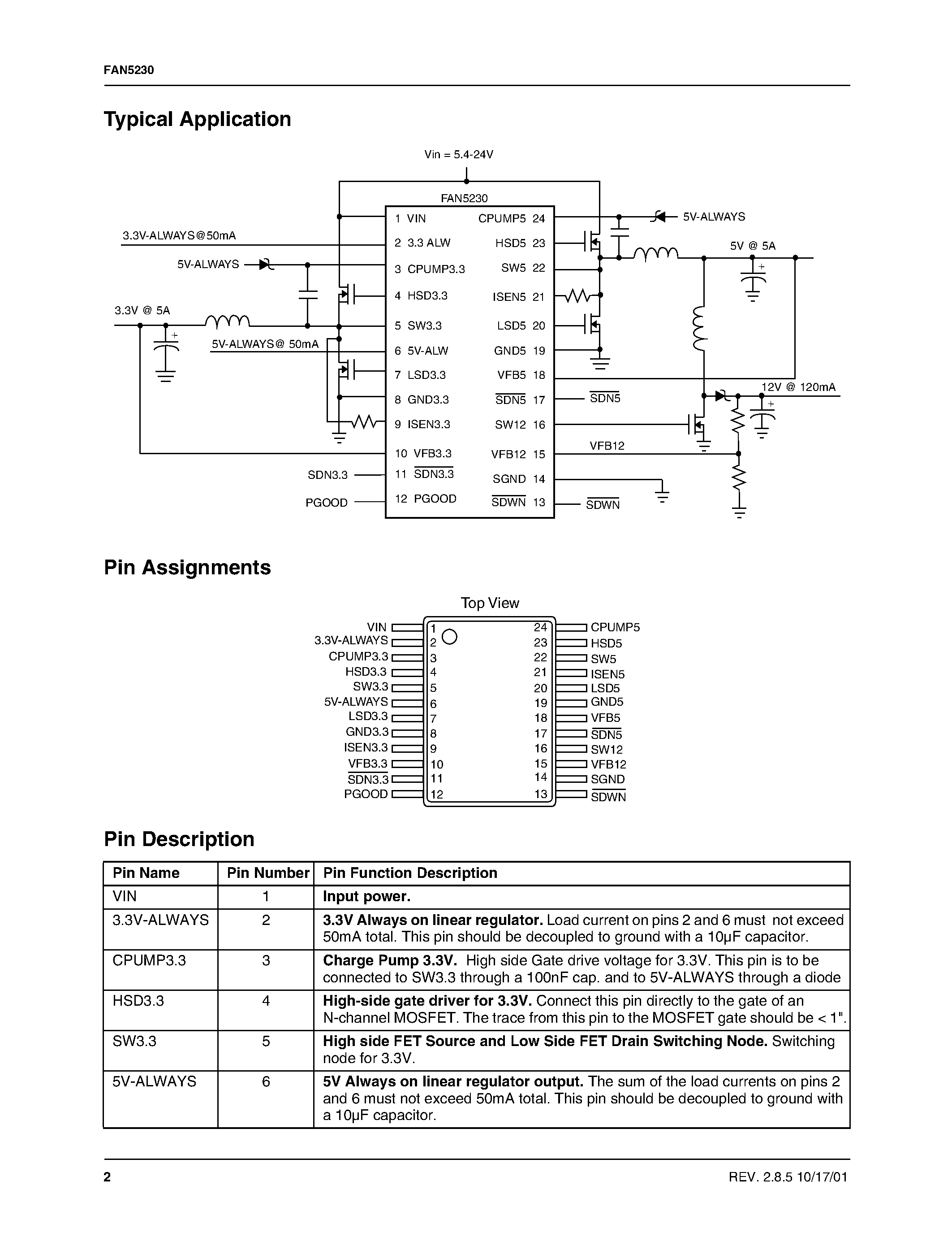 Datasheet FAN5230 - System Electronics Regulator for Mobile PCs page 2