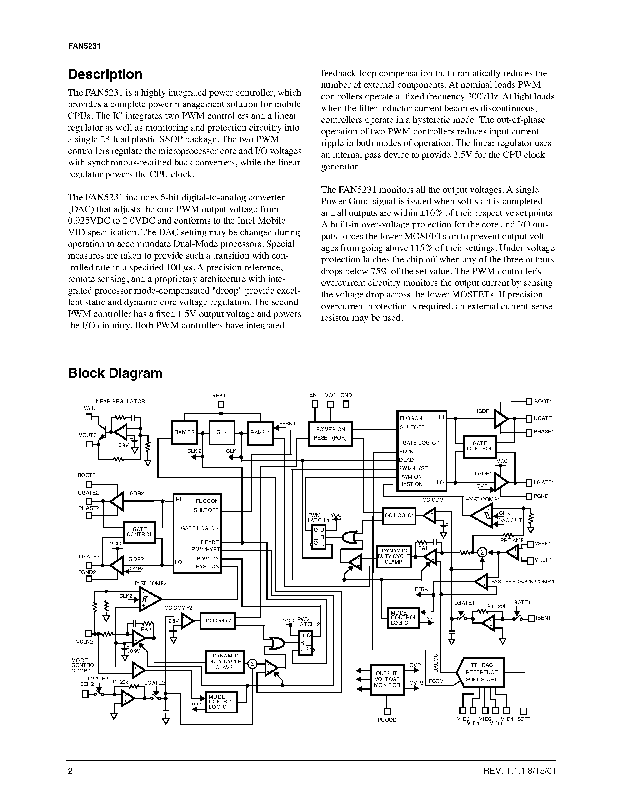 Datasheet FAN5231 - Precision Dual PWM Controller And Linear Regulator for Notebook CPUs page 2