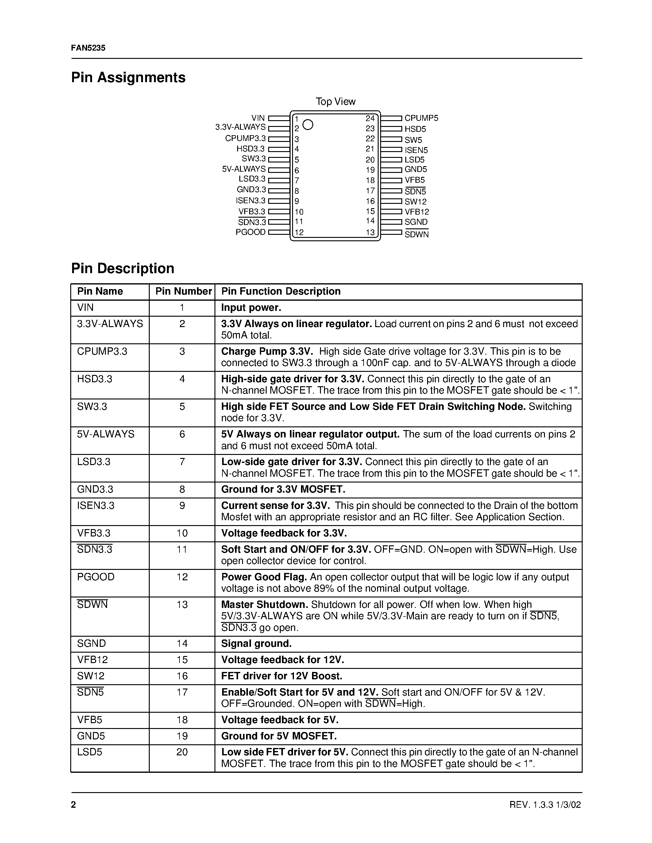 Datasheet FAN5235 - System Electronics Regulator for Mobile PCs page 2