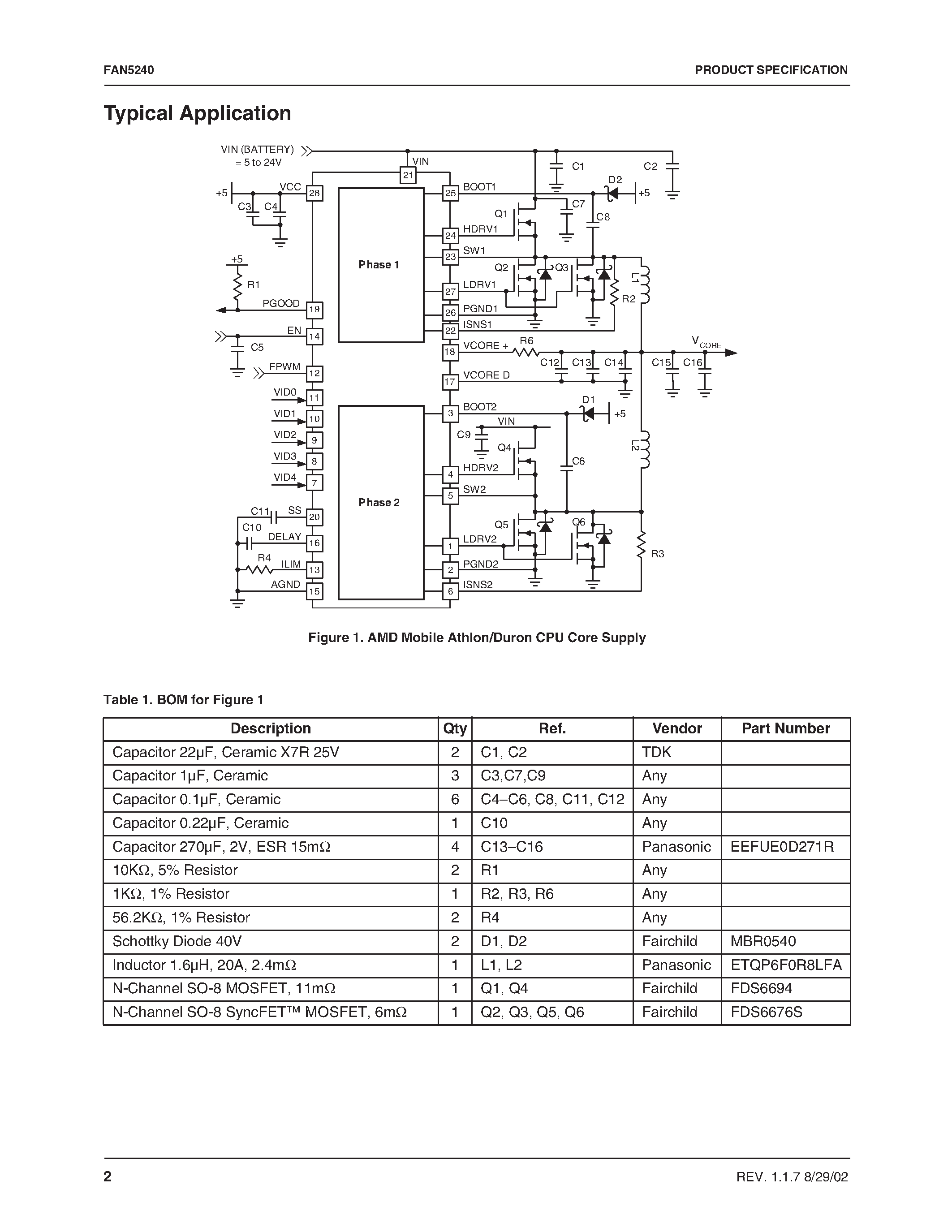 Datasheet FAN5240 - Multi-Phase PWM Controller for AMD Mobile Athlon TM and Duron TM page 2
