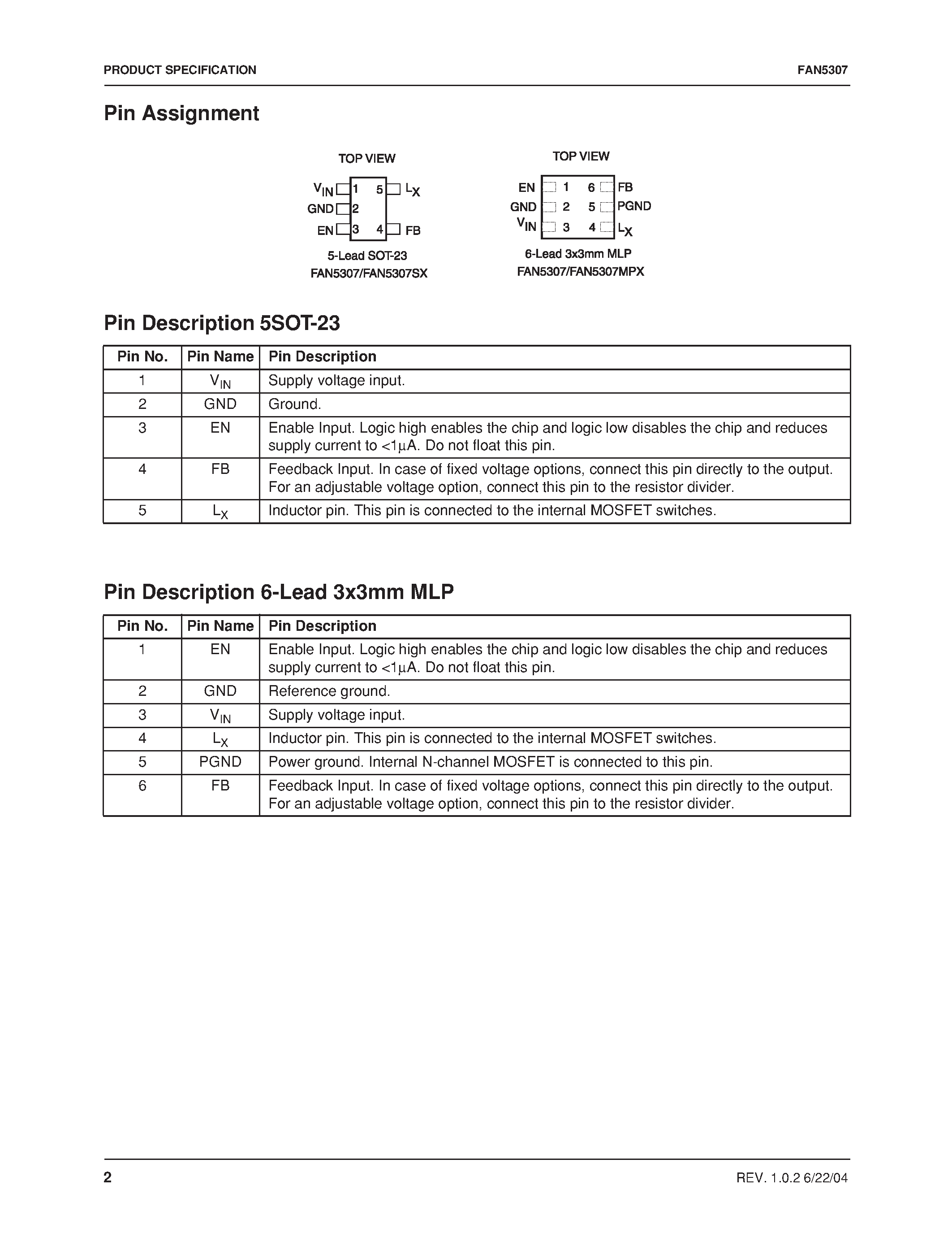 Datasheet FAN5307 - High-Efficiency Step-Down DC-DC Converter page 2