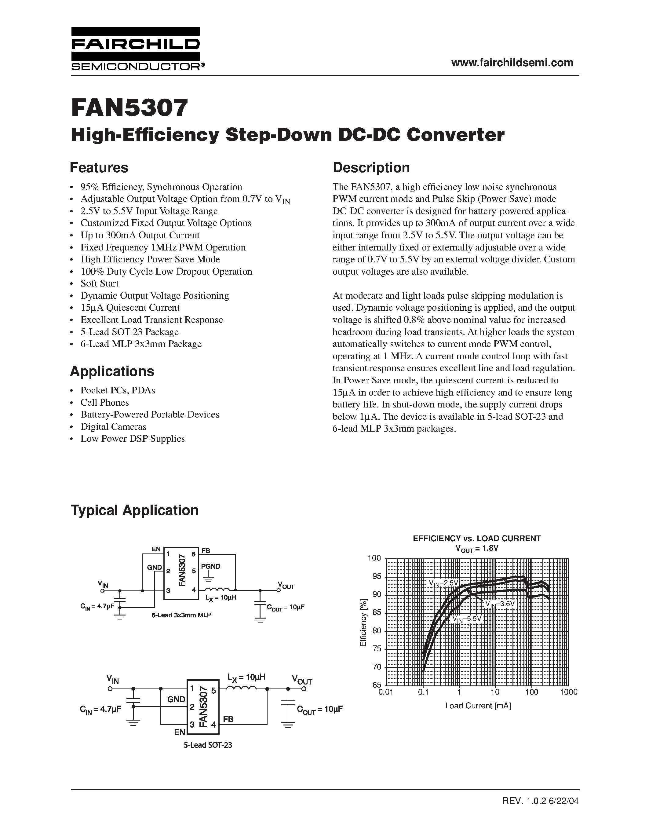 Datasheet FAN5307MPX page 1 Datasheet FAN5307MPX - High-Efficiency Step-Down DC-DC Converter page 1