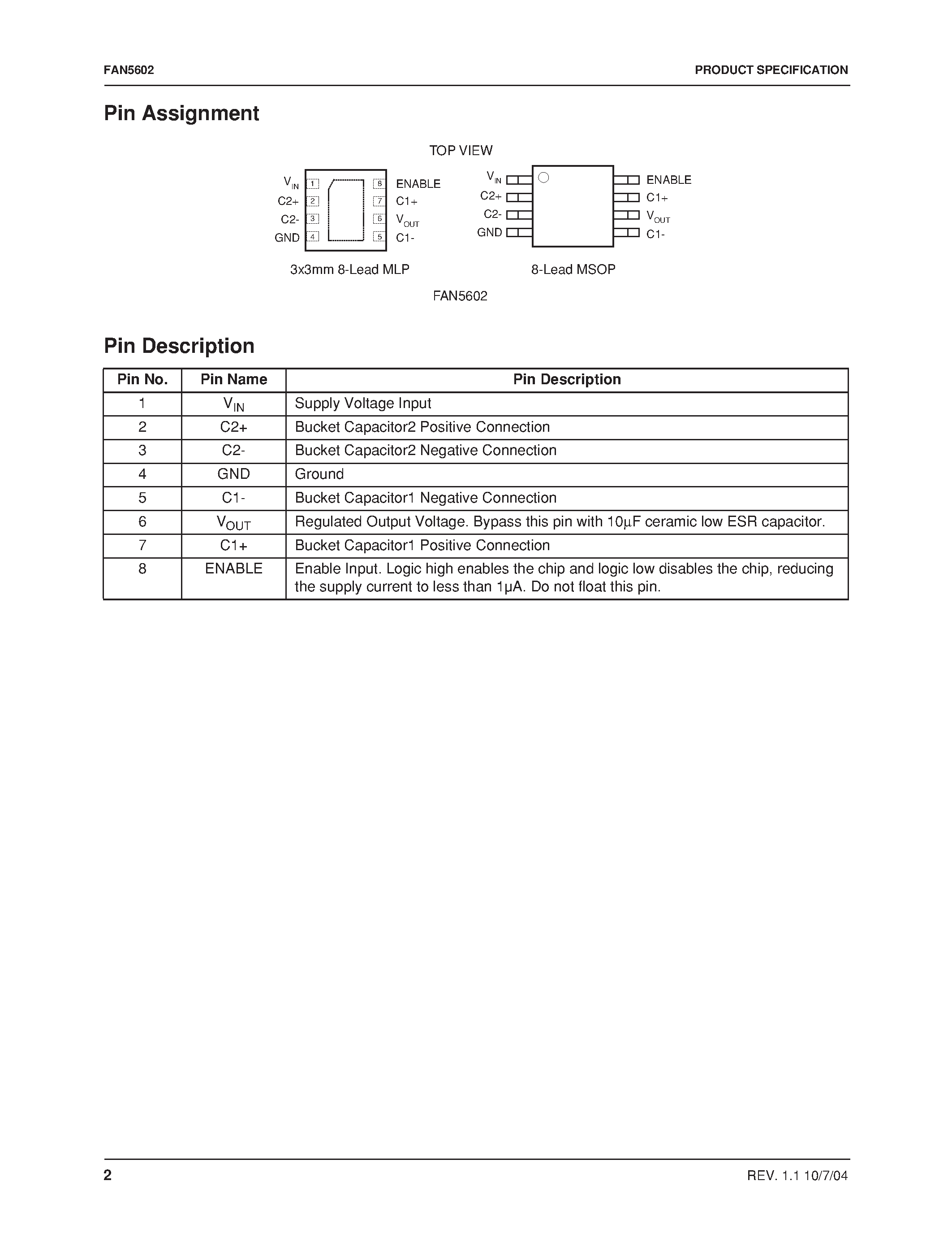 Даташит FAN5602MP33X - Universal (Step-Up/Step-Down) Charge Pump Regulated DC/DC Converter страница 2
