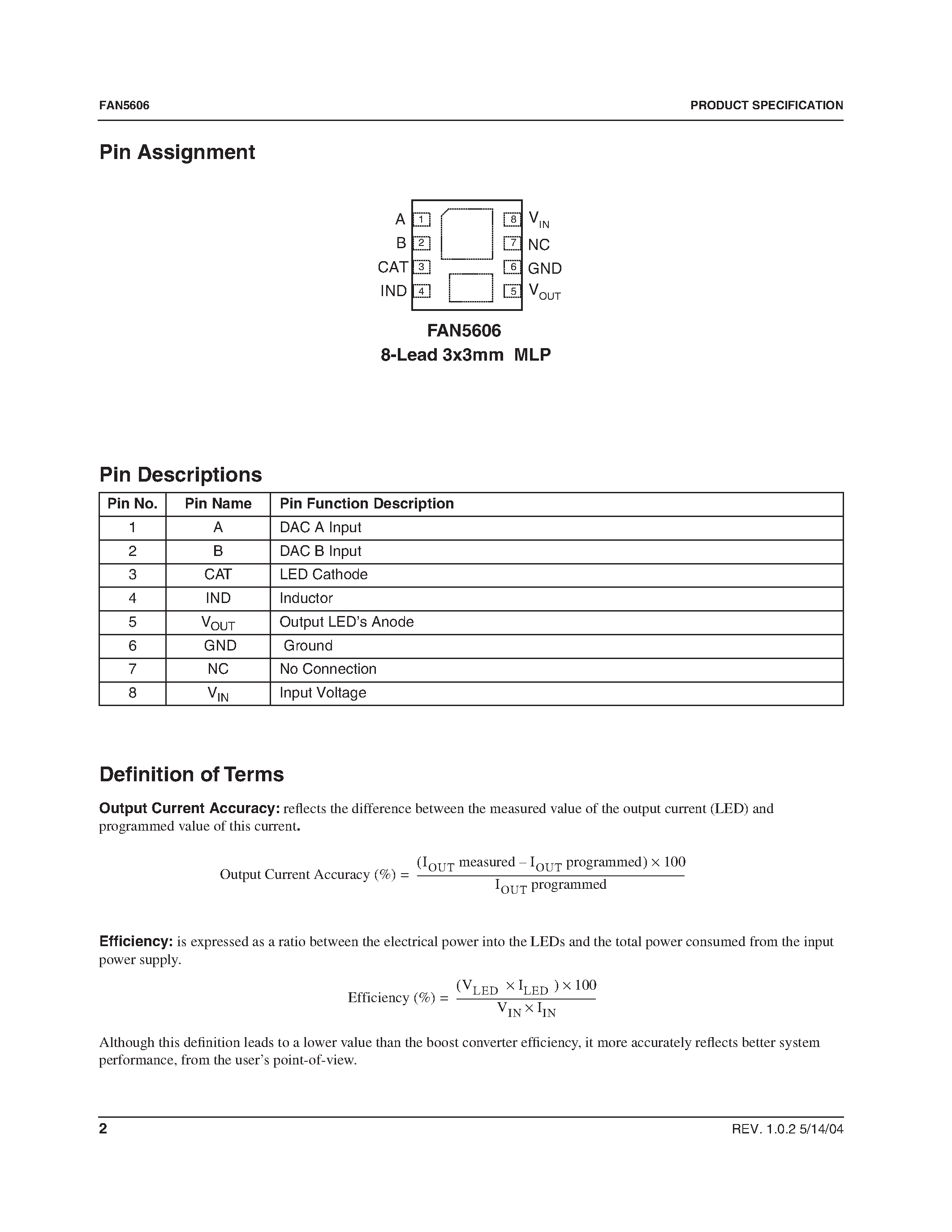 Datasheet FAN5606 - Serial LED Driver with Current-Regulated/ Step-Up DC/DC Converter page 2