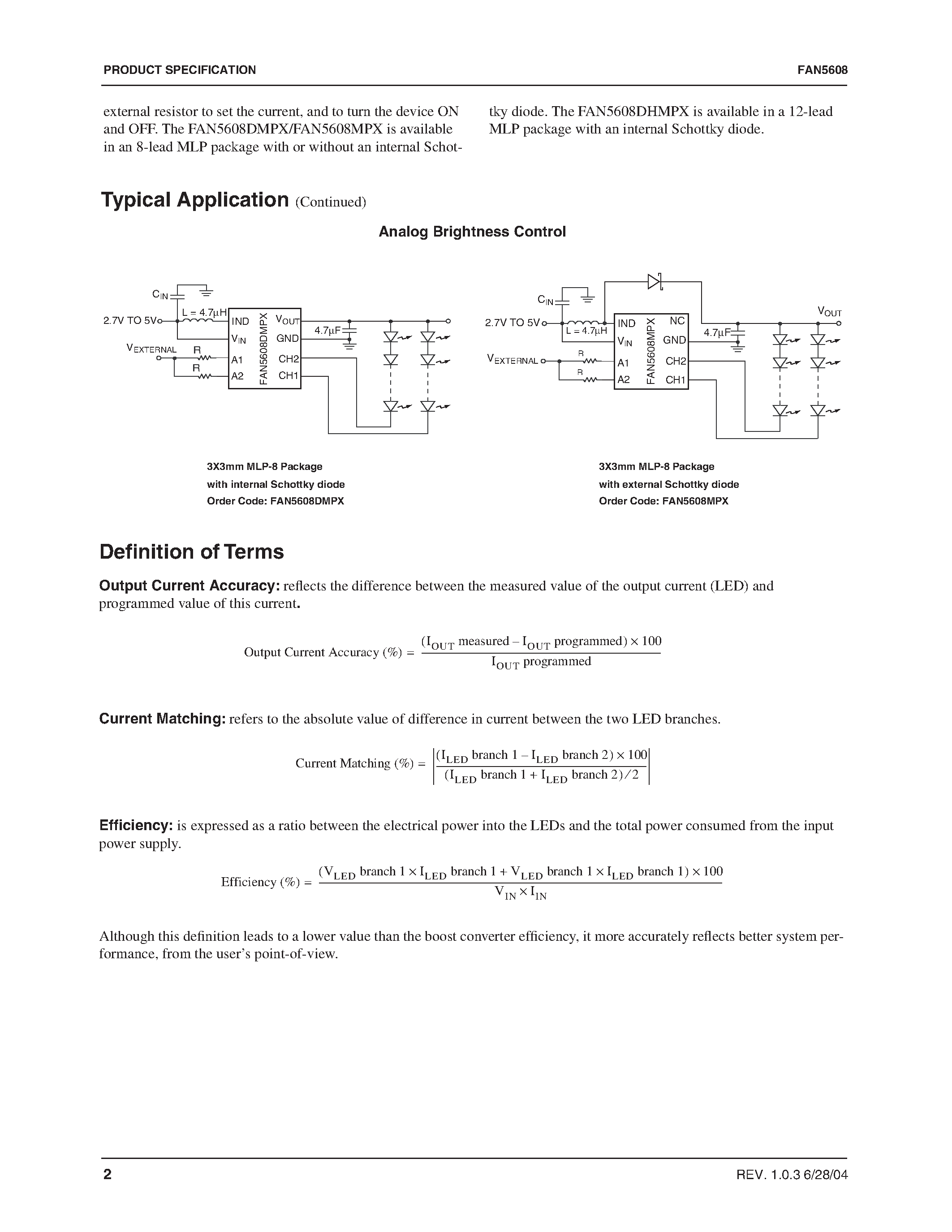 Datasheet FAN5608 - Serial/Parallel LED Driver with Current-Regulated/ Step-Up DC/DC Converter page 2