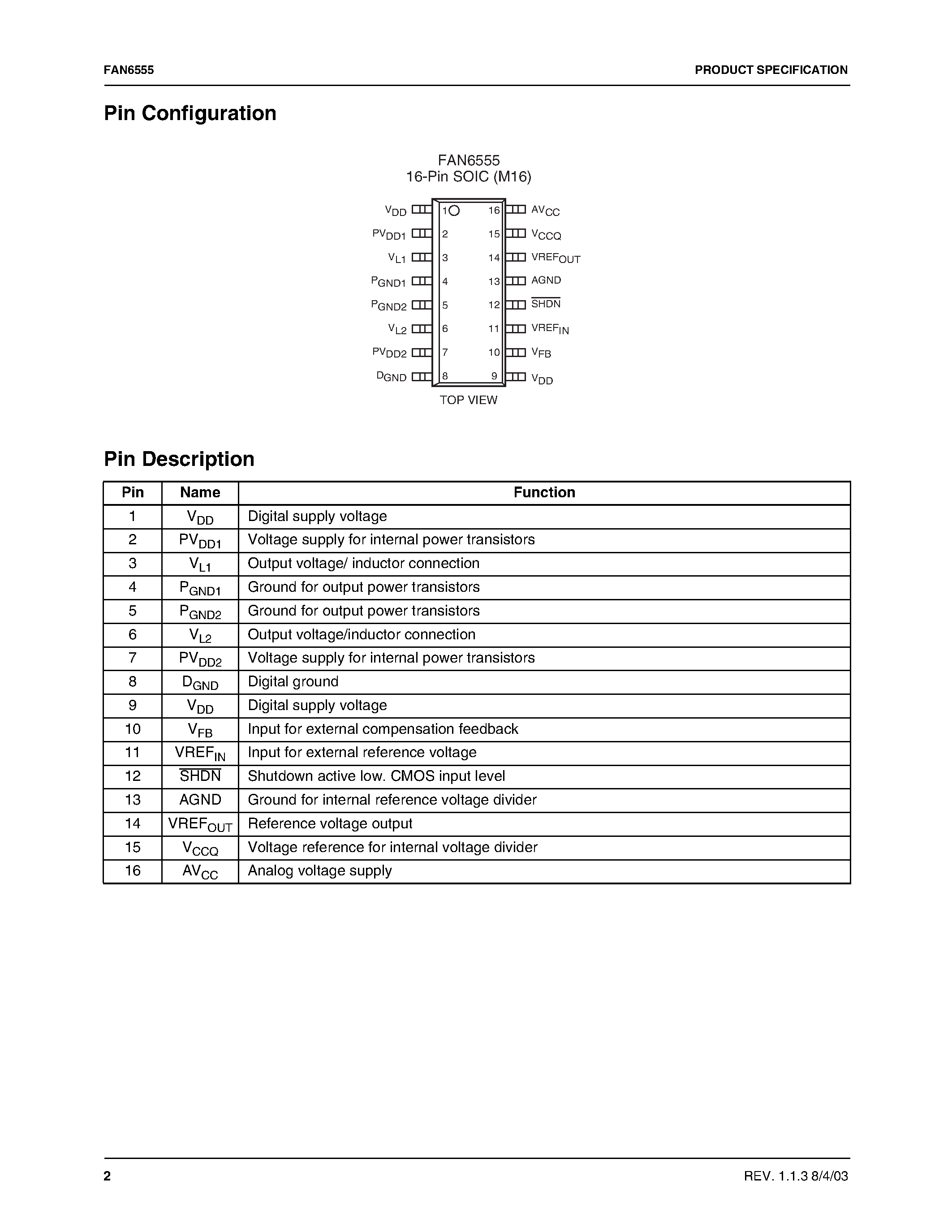 Даташит FAN6555 - 2A DDR Bus Termination Regulator страница 2