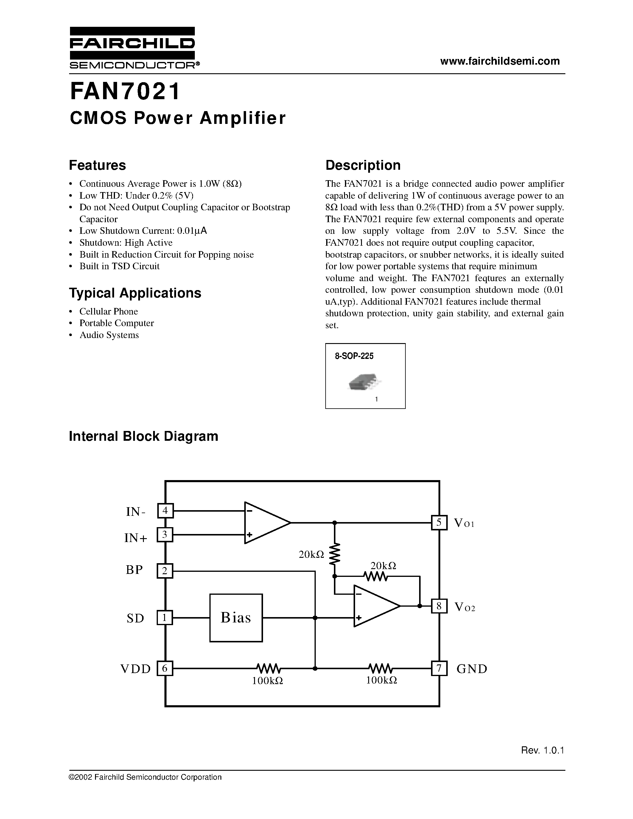 Даташит FAN7021 - CMOS Power Amplifier страница 1