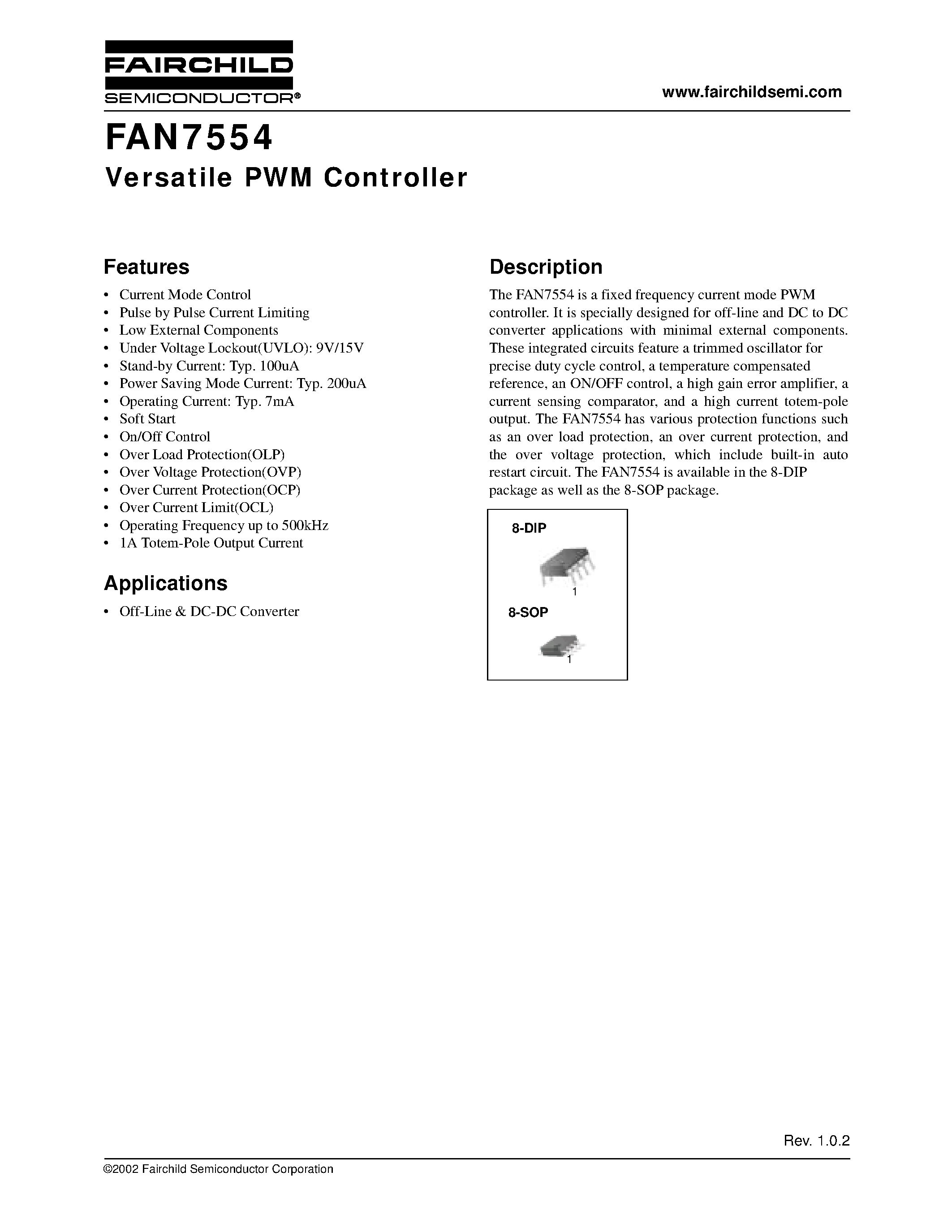 Даташит FAN7554 - Versatile PWM Controller страница 1
