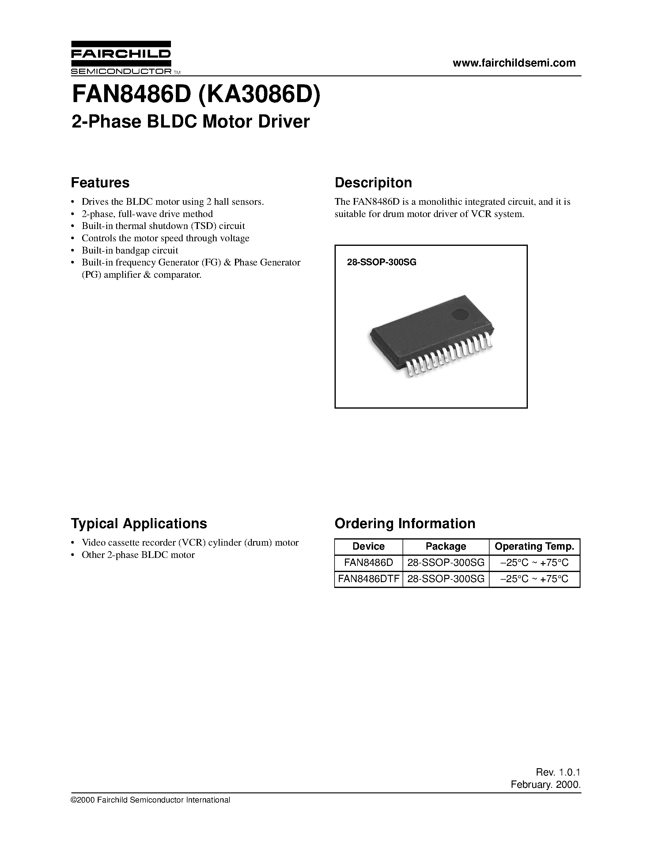 Datasheet FAN8486D - 2-Phase BLDC Motor Driver page 1