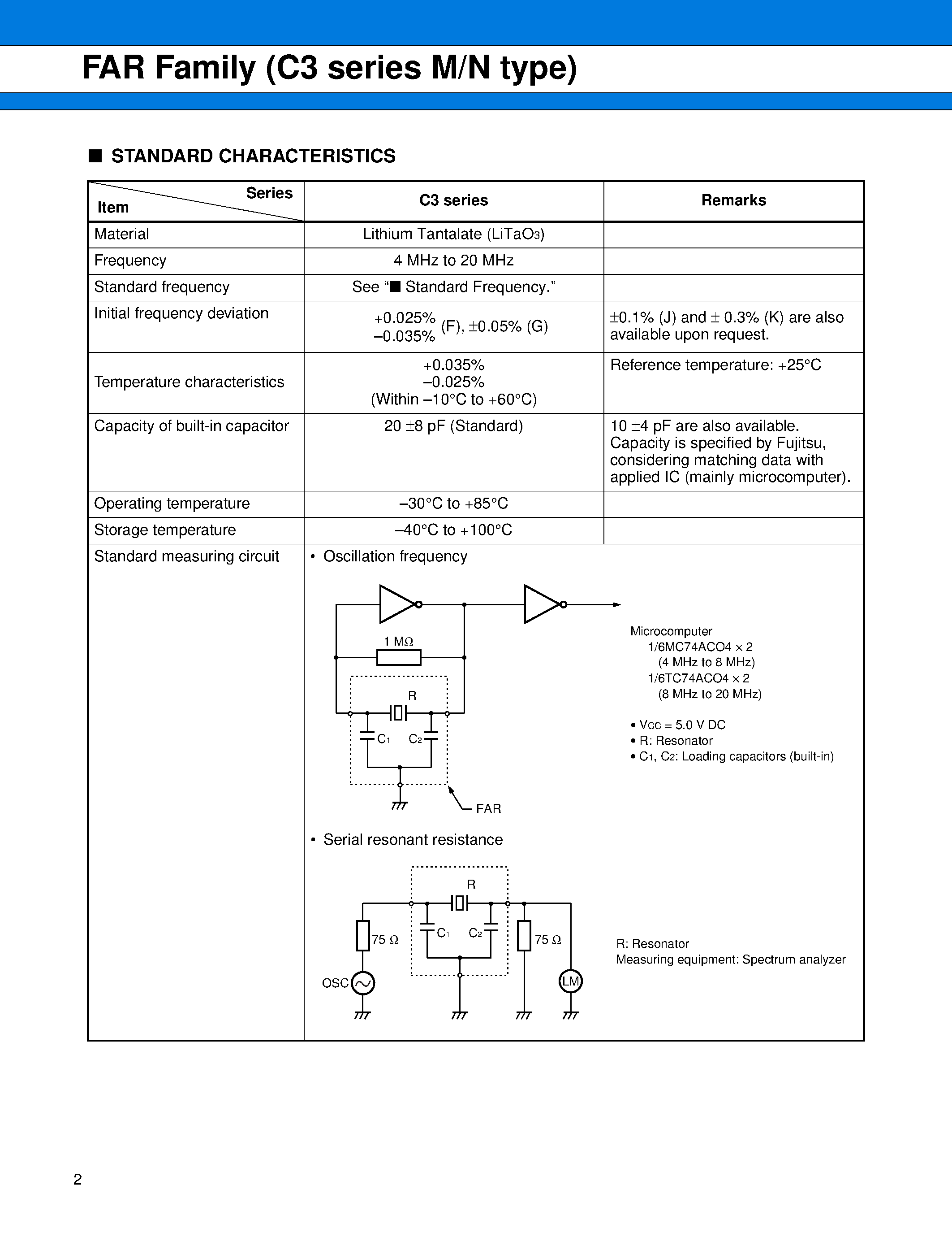 Даташит FAR-C3CM-04000-K00-RRRR - Piezoelectric Resonator (4 to 20 MHz) страница 2