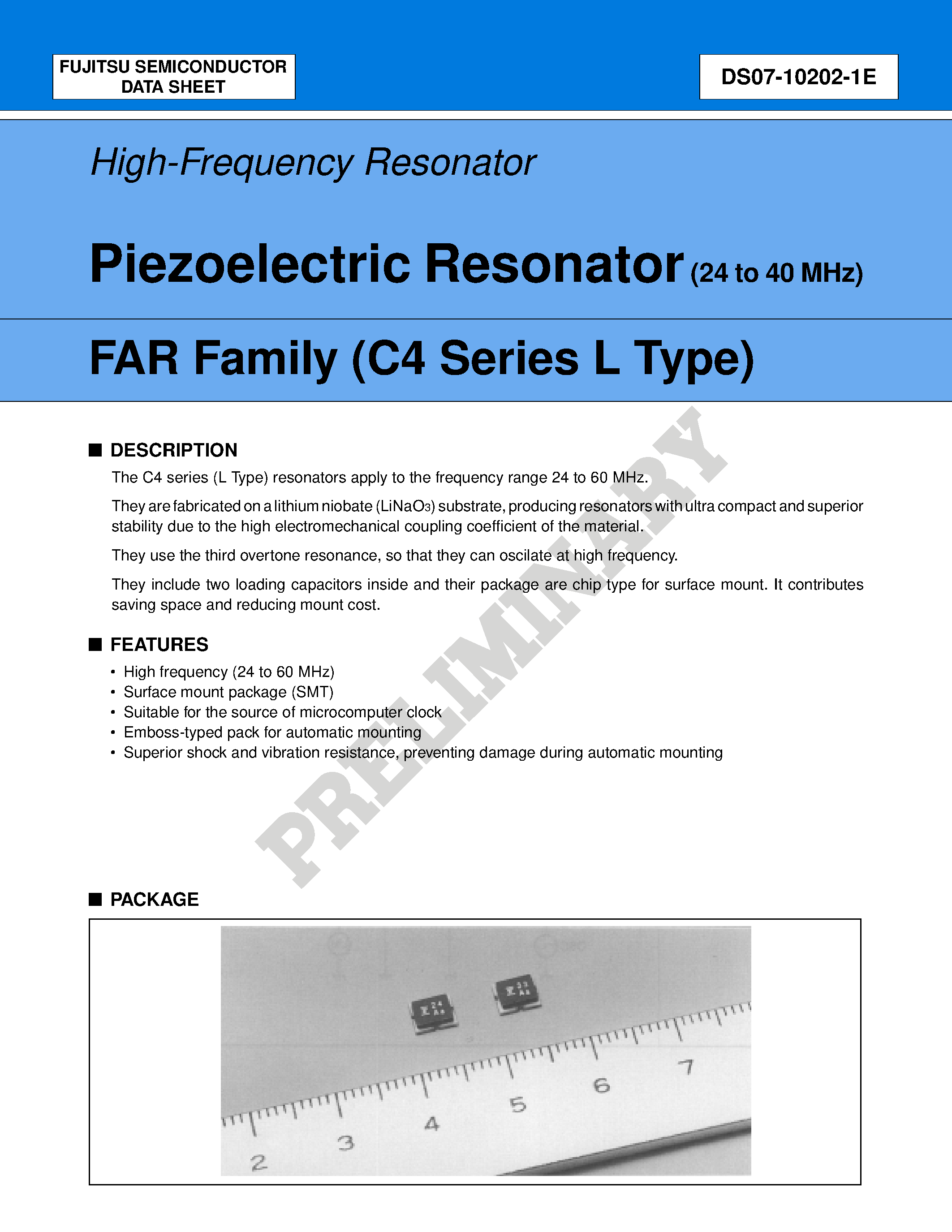 Даташит FAR-C4CL-24000-K02-R - Piezoelectric Resonator (24 to 40 MHz) страница 1