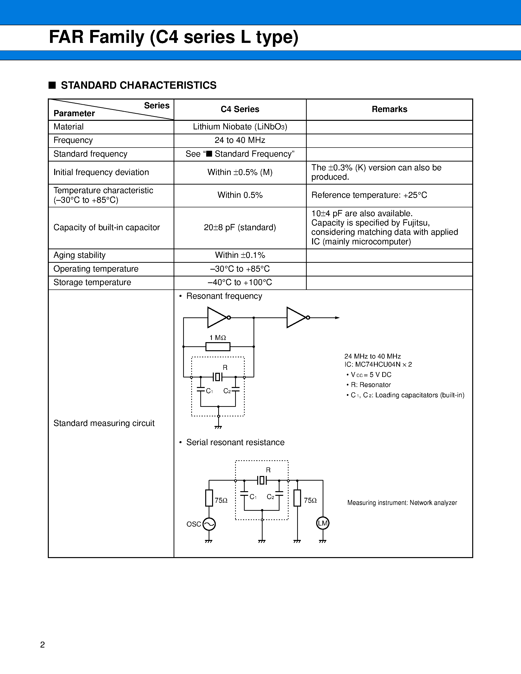 Даташит FAR-C4CL-40000-K02-R - Piezoelectric Resonator (24 to 40 MHz) страница 2