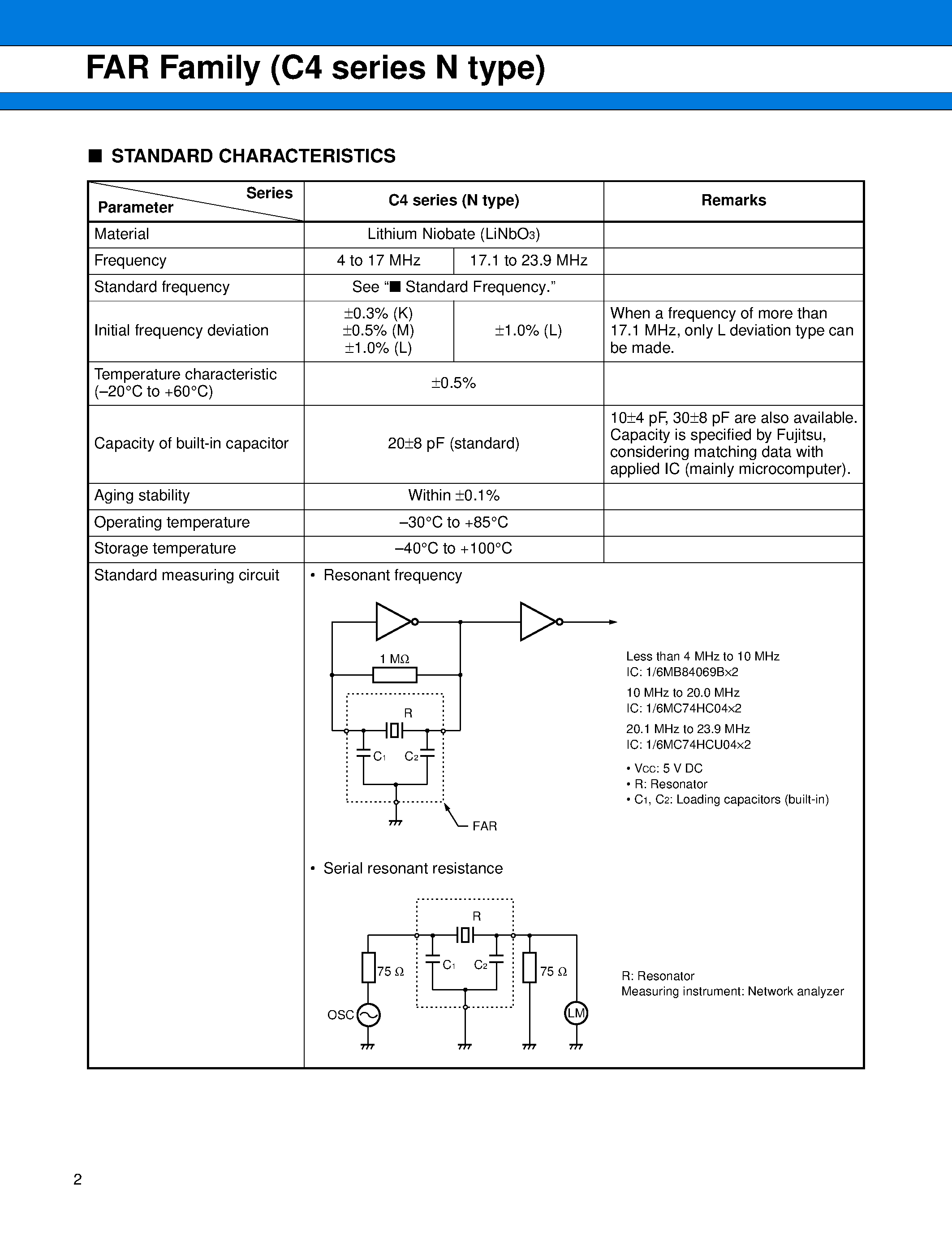 Даташит FAR-C4CN-04000-K22-R - Piezoelectric Resonator (4 to 23.9 MHz) страница 2