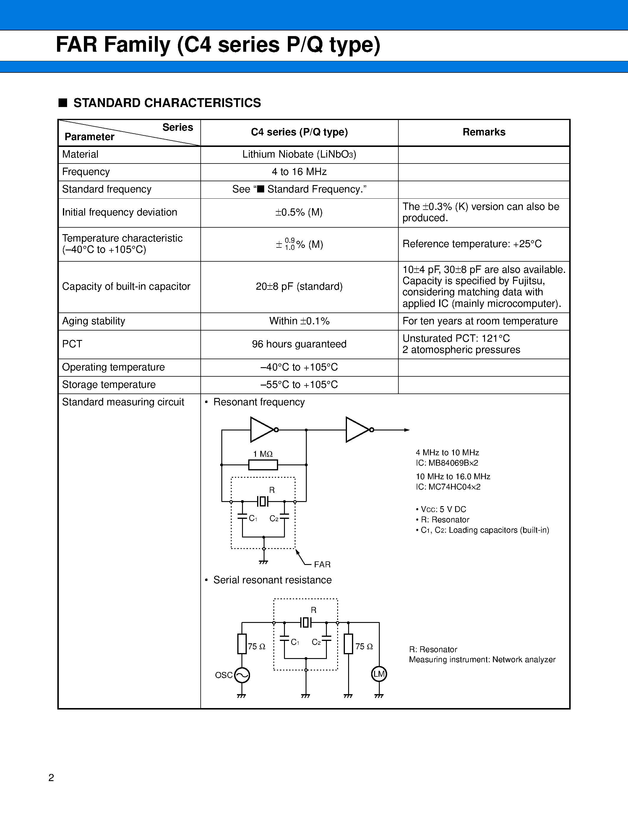 Даташит FAR-C4CQ-10000-K22-RR - Piezoelectric Resonator (4 to 16 MHz) страница 2