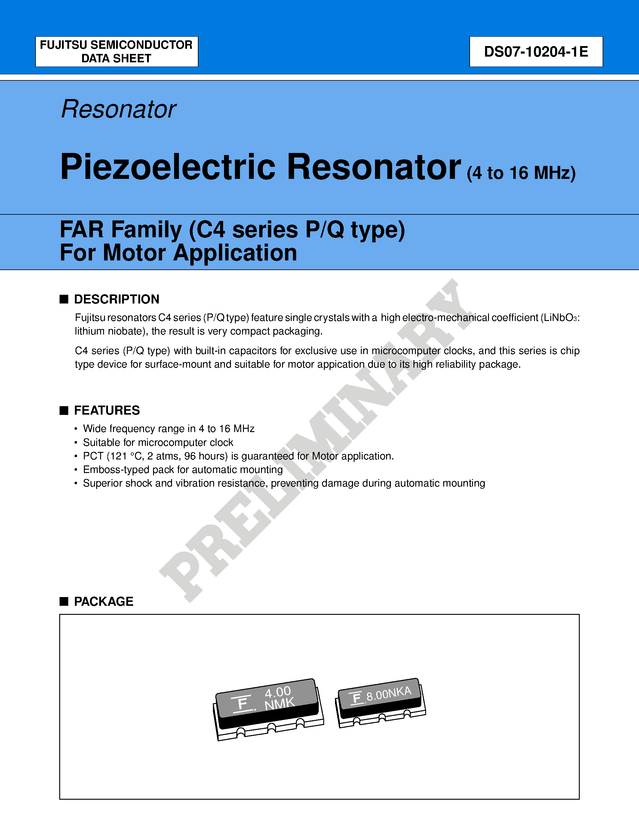 Даташит FAR-C4CQ-12000-M21-RRR - Piezoelectric Resonator (4 to 16 MHz) страница 1
