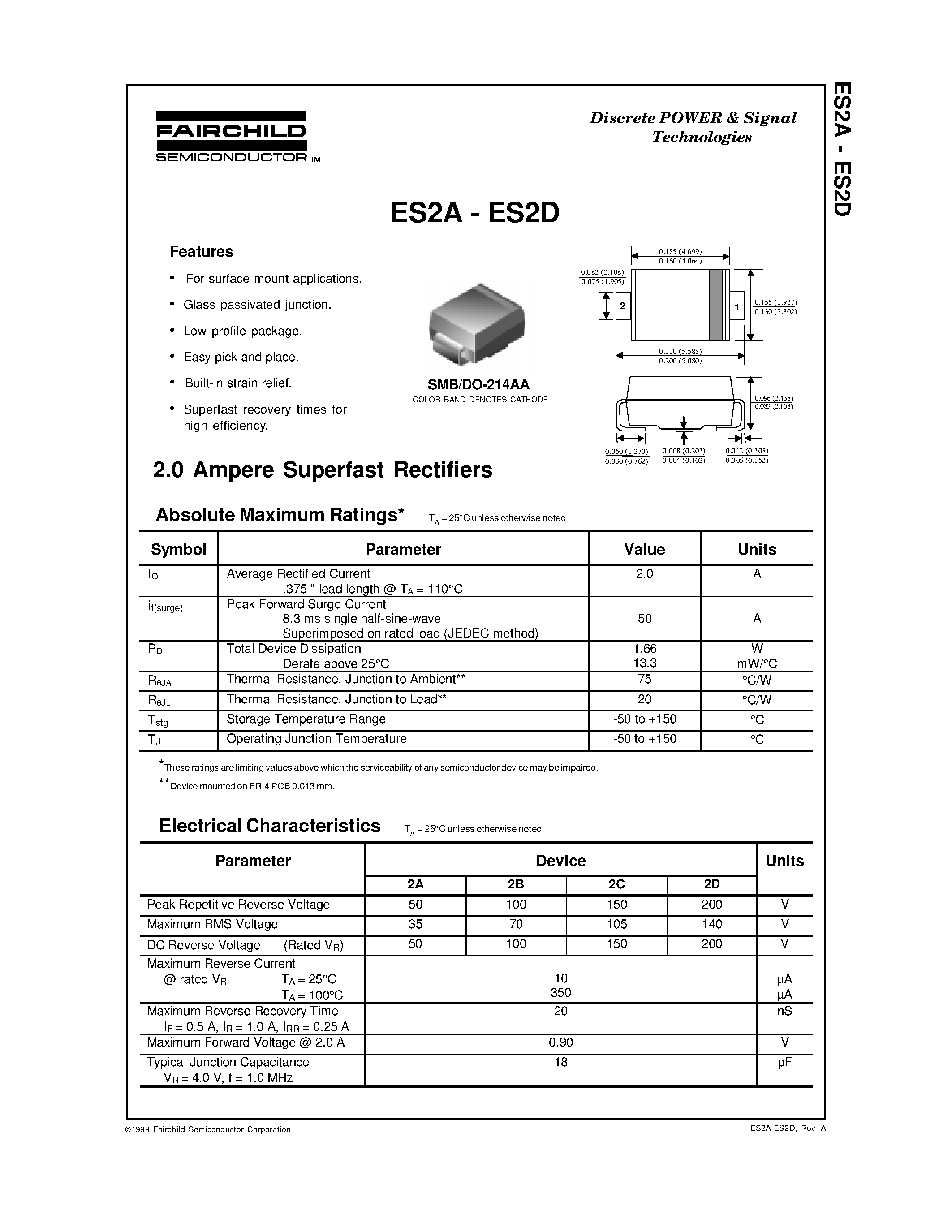 Datasheet ES2A - 2.0 Ampere Superfast Rectifiers page 1