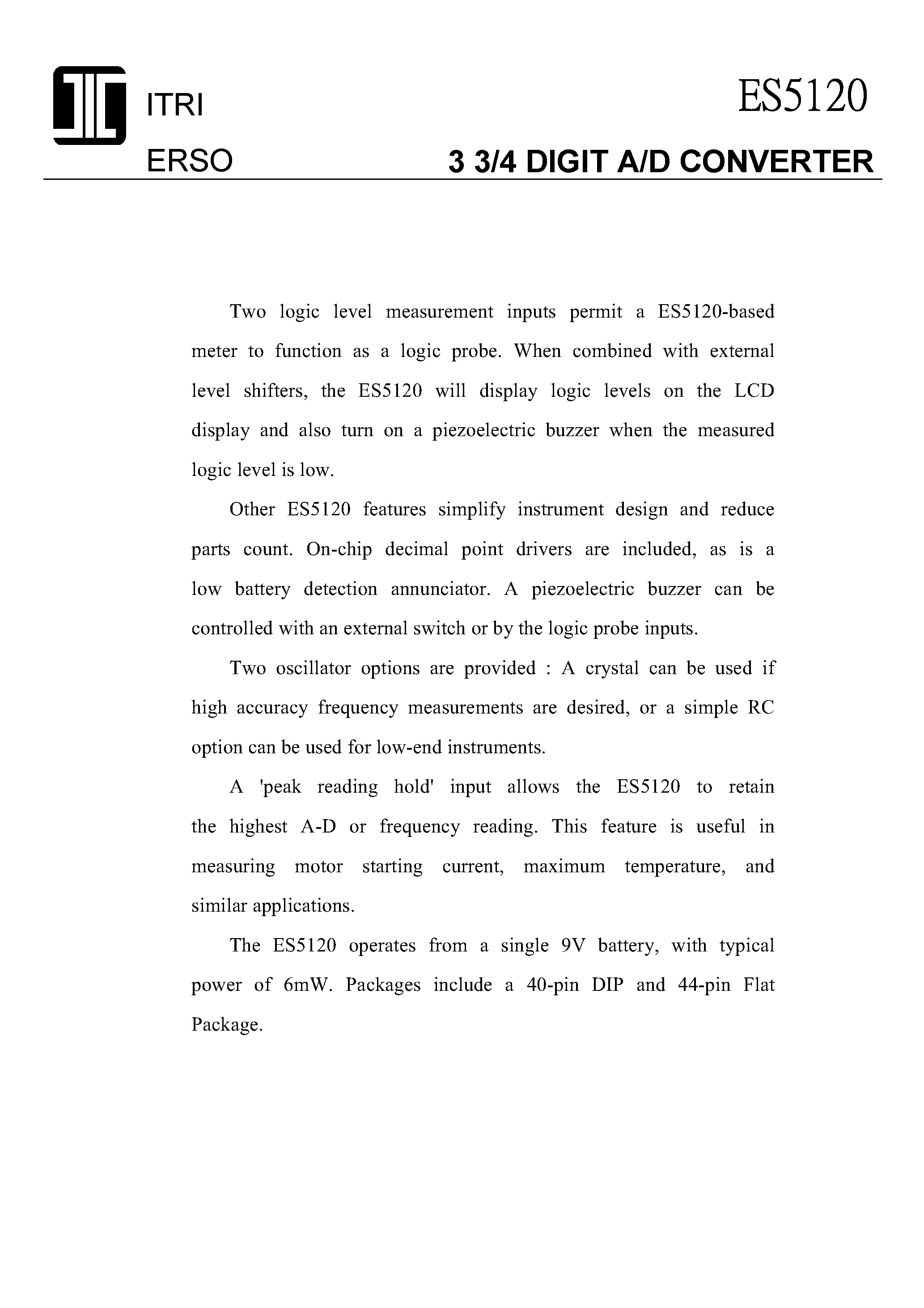 Даташит ES5120BZ - 3 3/4 DIGIT A/D CONVERTER страница 2
