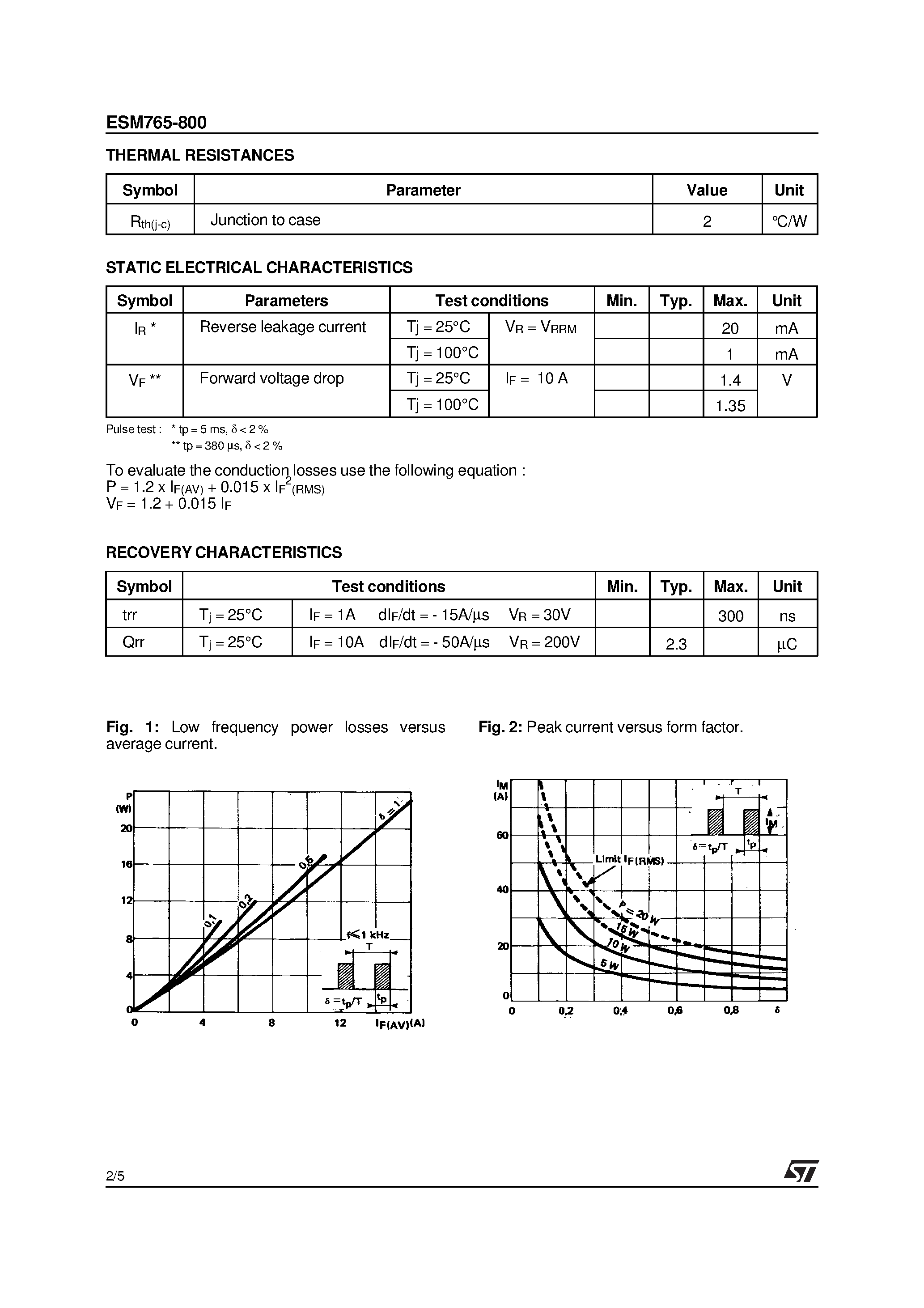 Datasheet ESM765-800 page 2 Datasheet ESM765-800 - RECOVERY RECTIFIER DIODES page 2