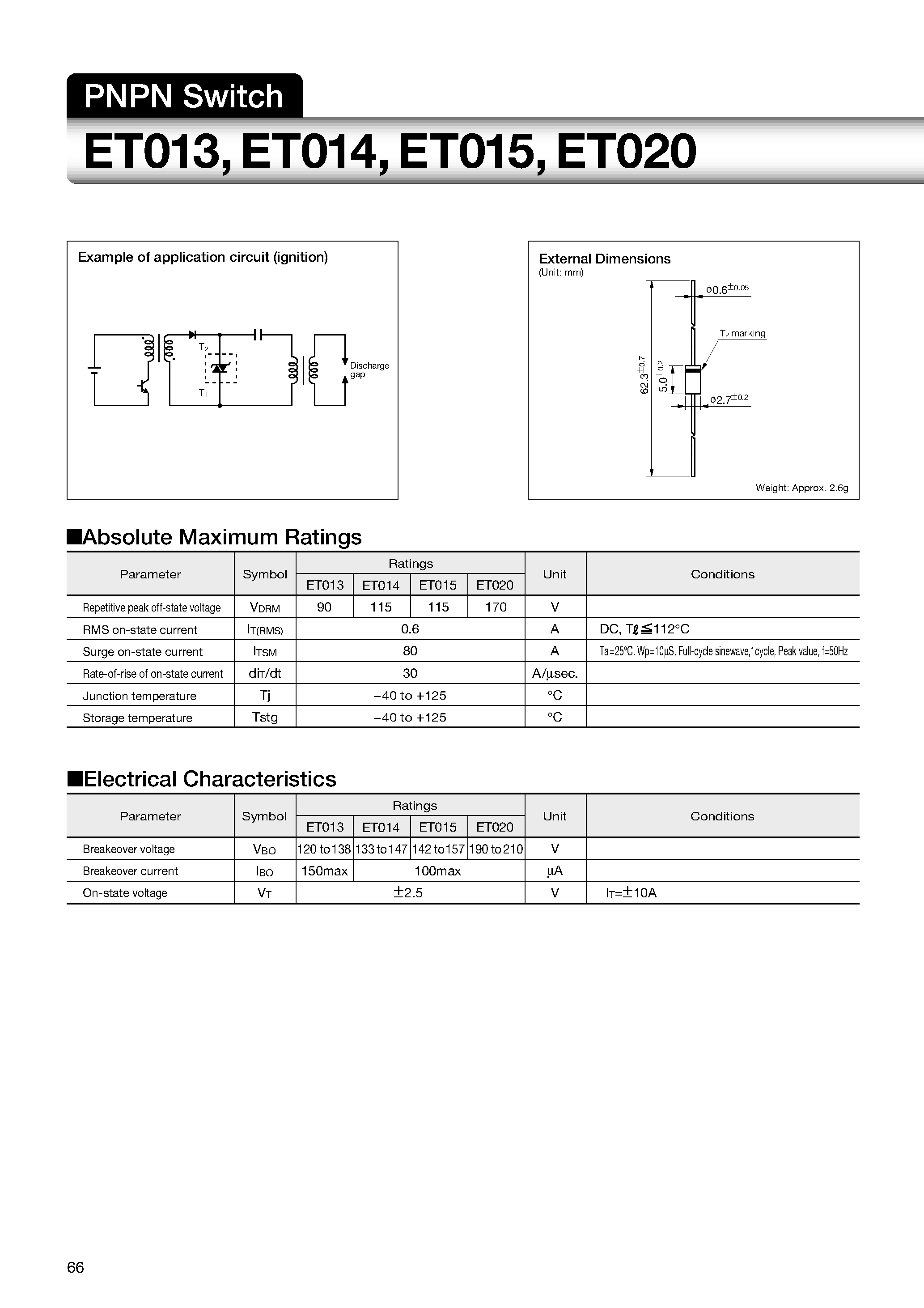 Даташит на микросхему ET013 страница 1 Даташит ET013 - PNPN Switch страница 1