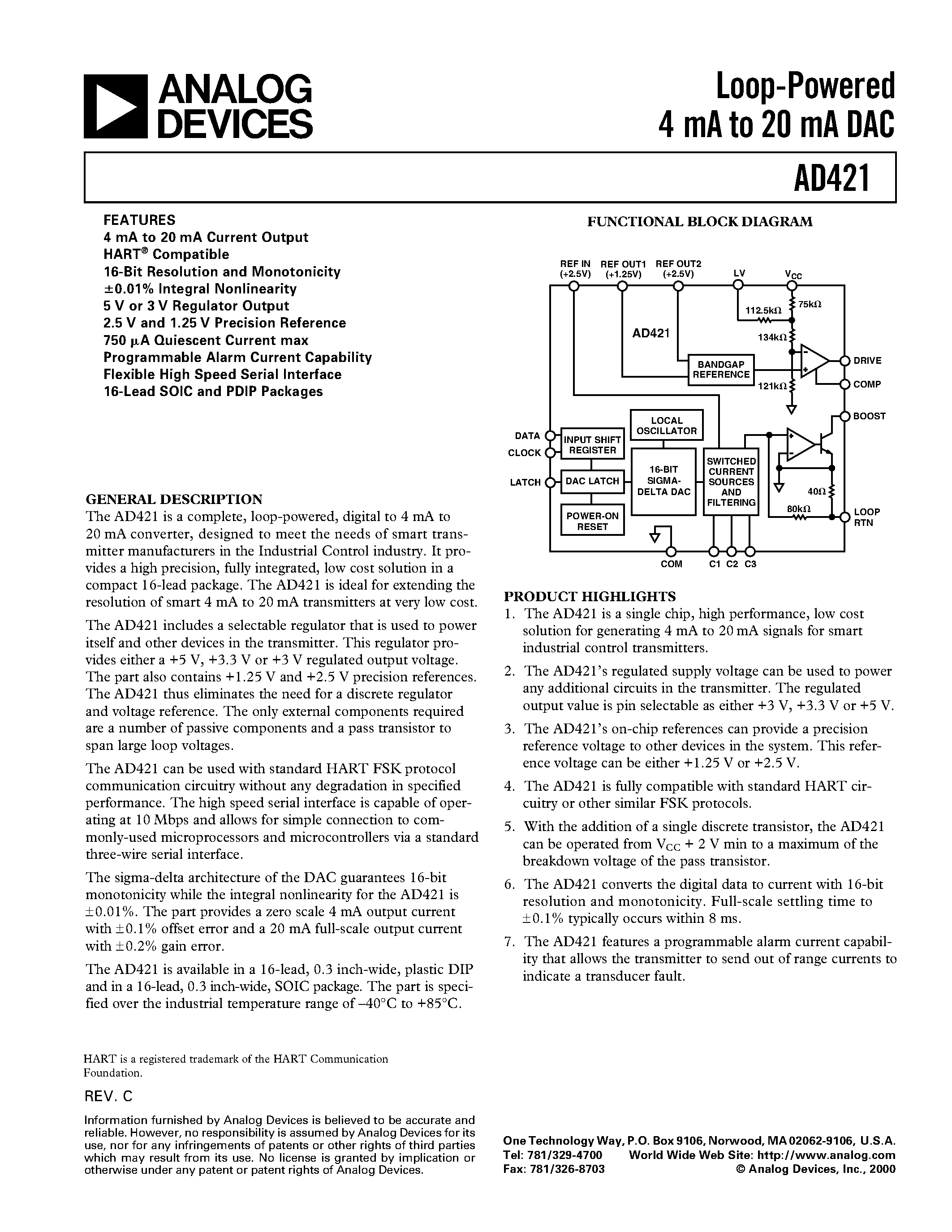 Datasheet EVAL-CONTROLBRD22 - Software Selectable True Bipolar Input/ 2-Channel/ 12-Bit Plus Sign ADC page 1