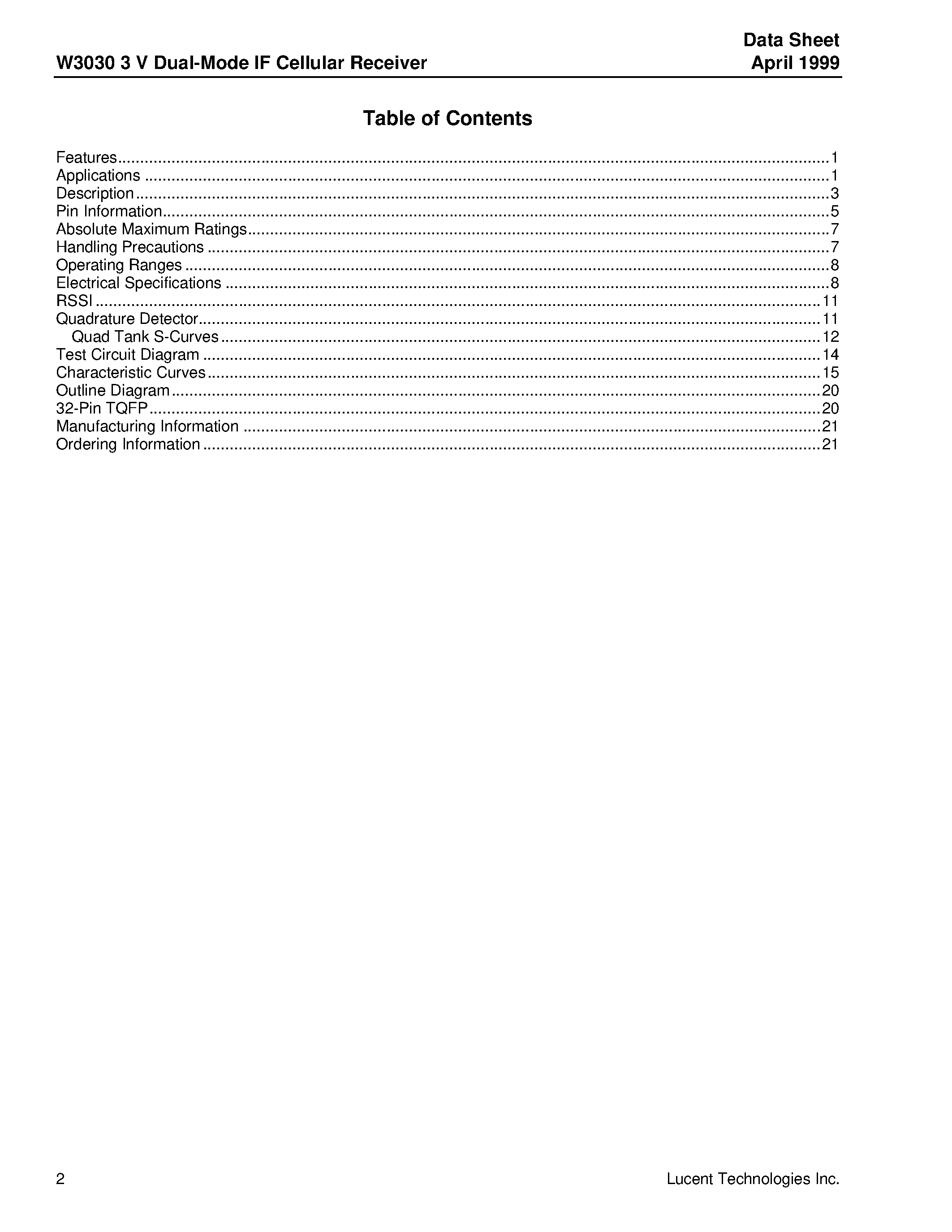 Datasheet EVB3030A - W3030 3 V Dual-Mode IF Cellular Receiver page 2