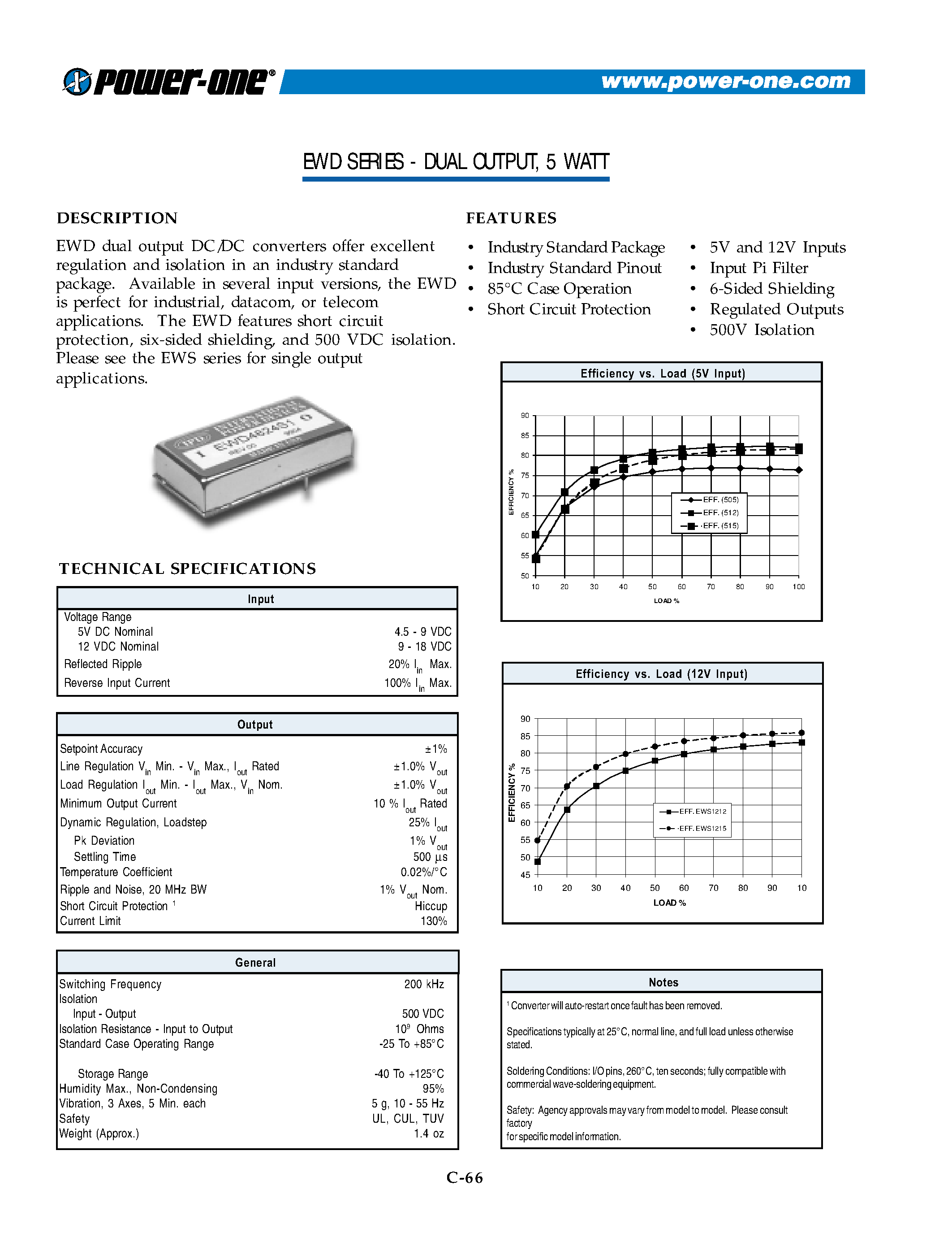 Datasheet EWD1205 page 1 Datasheet EWD1205 - DUAL OUTPUT/ 5 WATT page 1