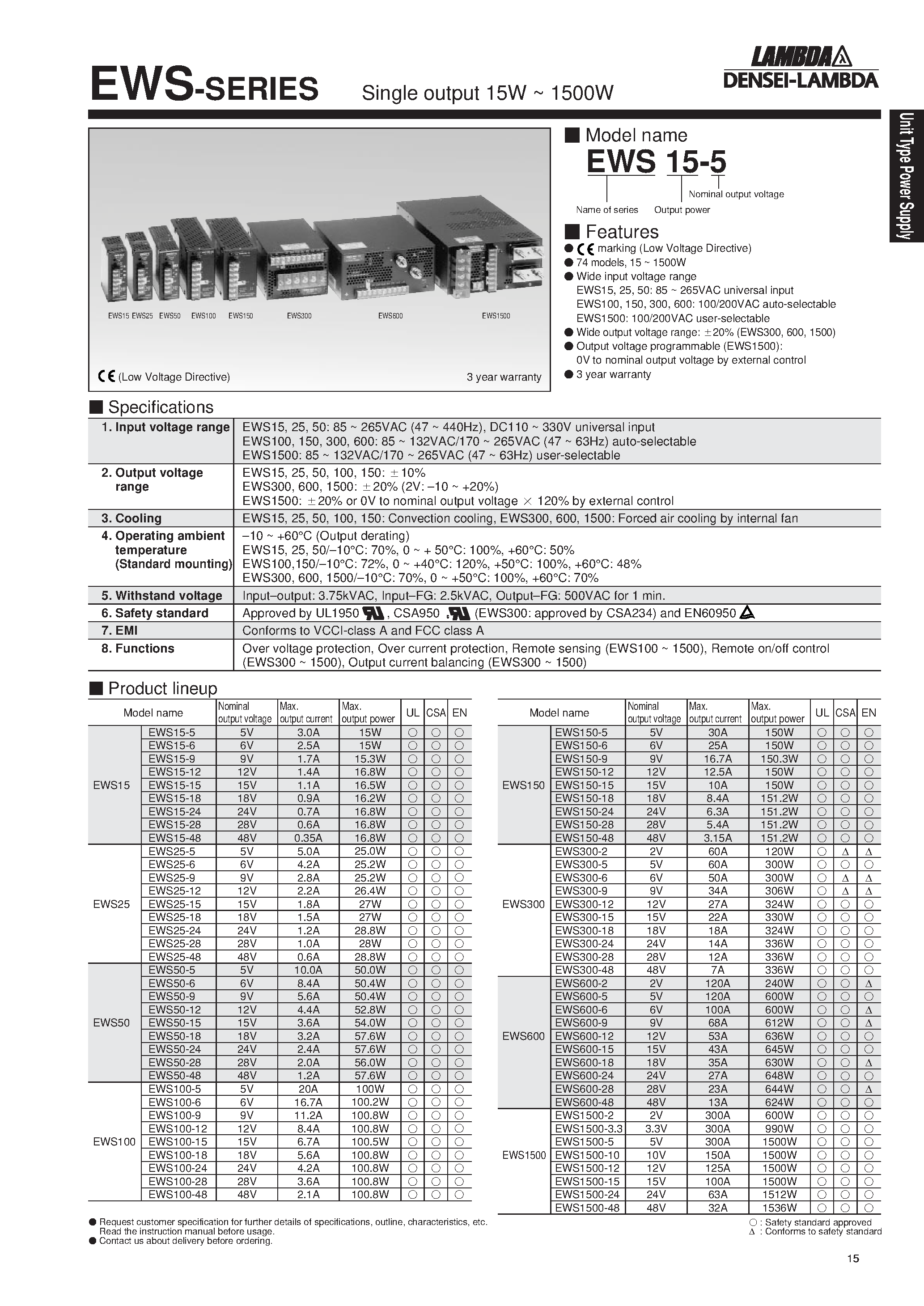 Datasheet EWS600-2 - Single output 15W ~ 1500W page 1