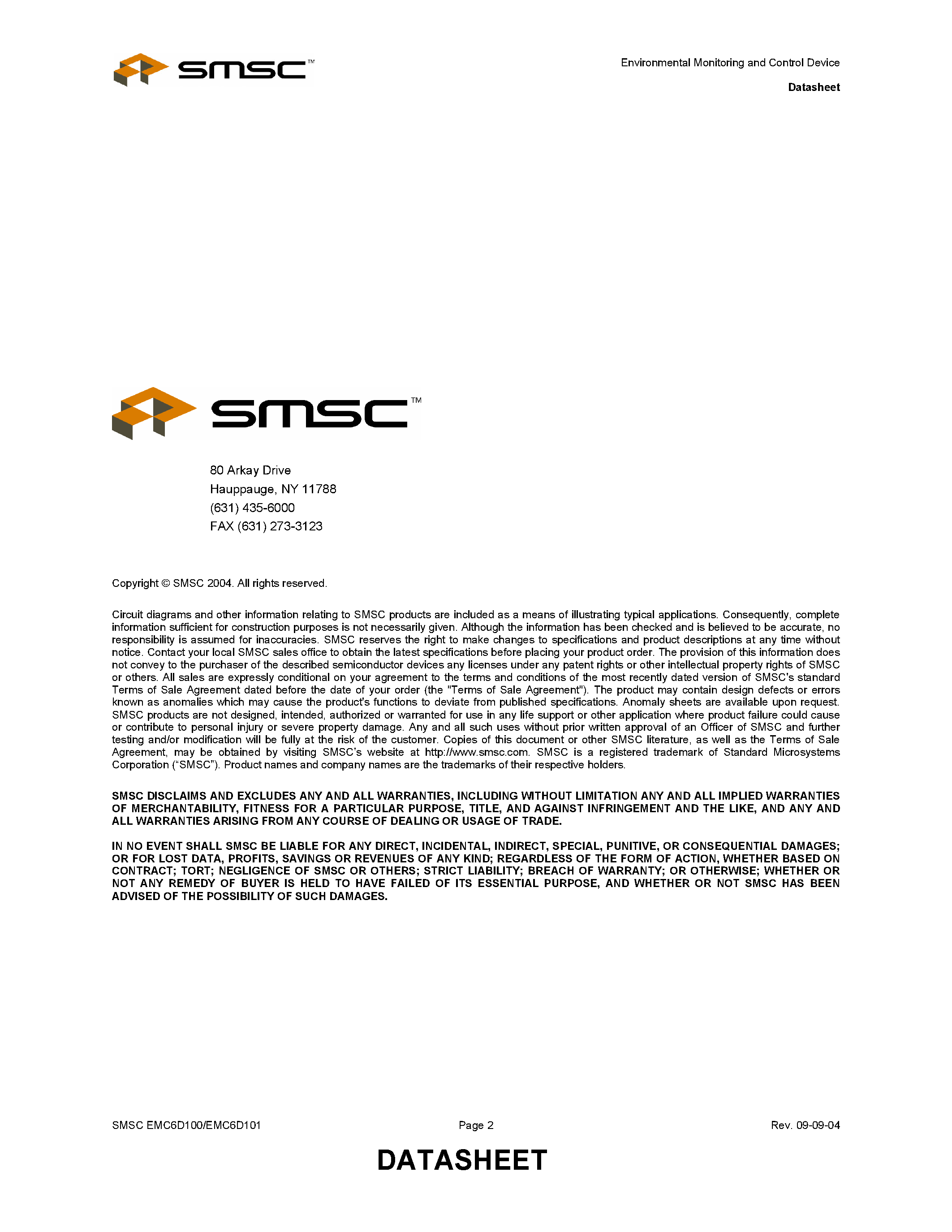 Datasheet EMC6D101-CK - ENVIRONMENTAL MONITORING AND CONTROL DEVICE WITH AUTOMATIC FAN CAPABILITY page 2
