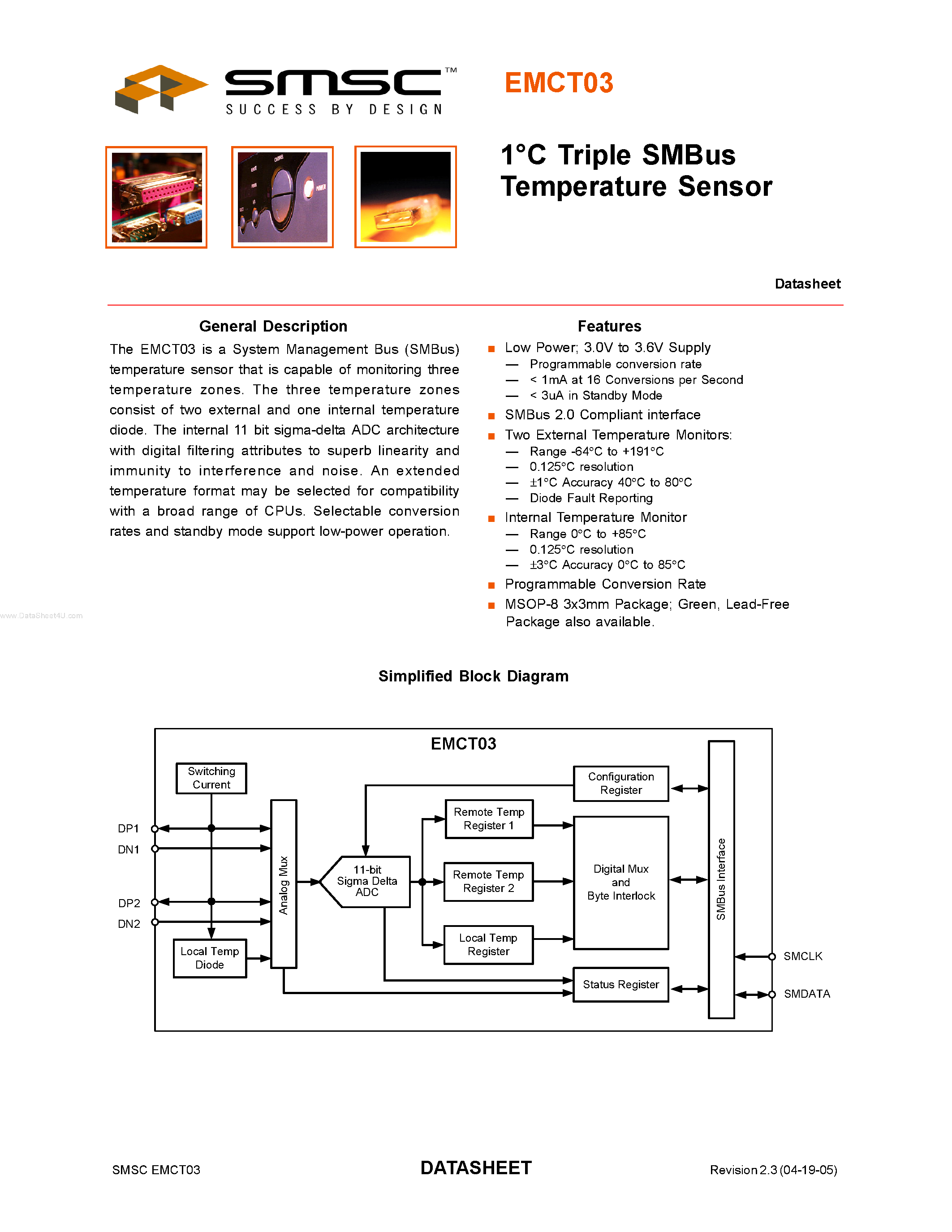 Datasheet EMCT03-ACZB - 1C TRIPLE SMBUS TEMPERATURE SENSOR page 1