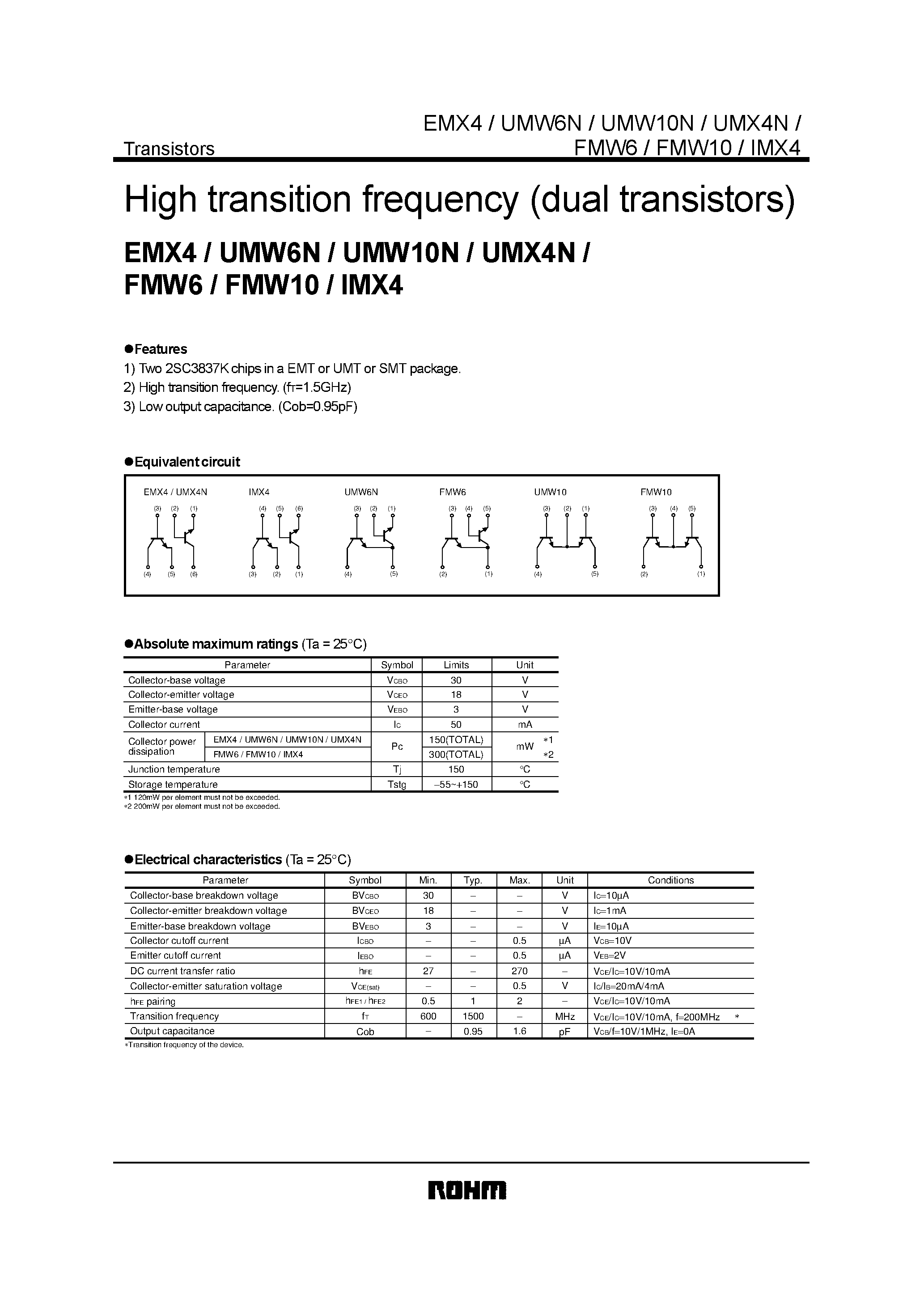 Даташит EMX4 - High transition frequency (dual transistors) страница 1