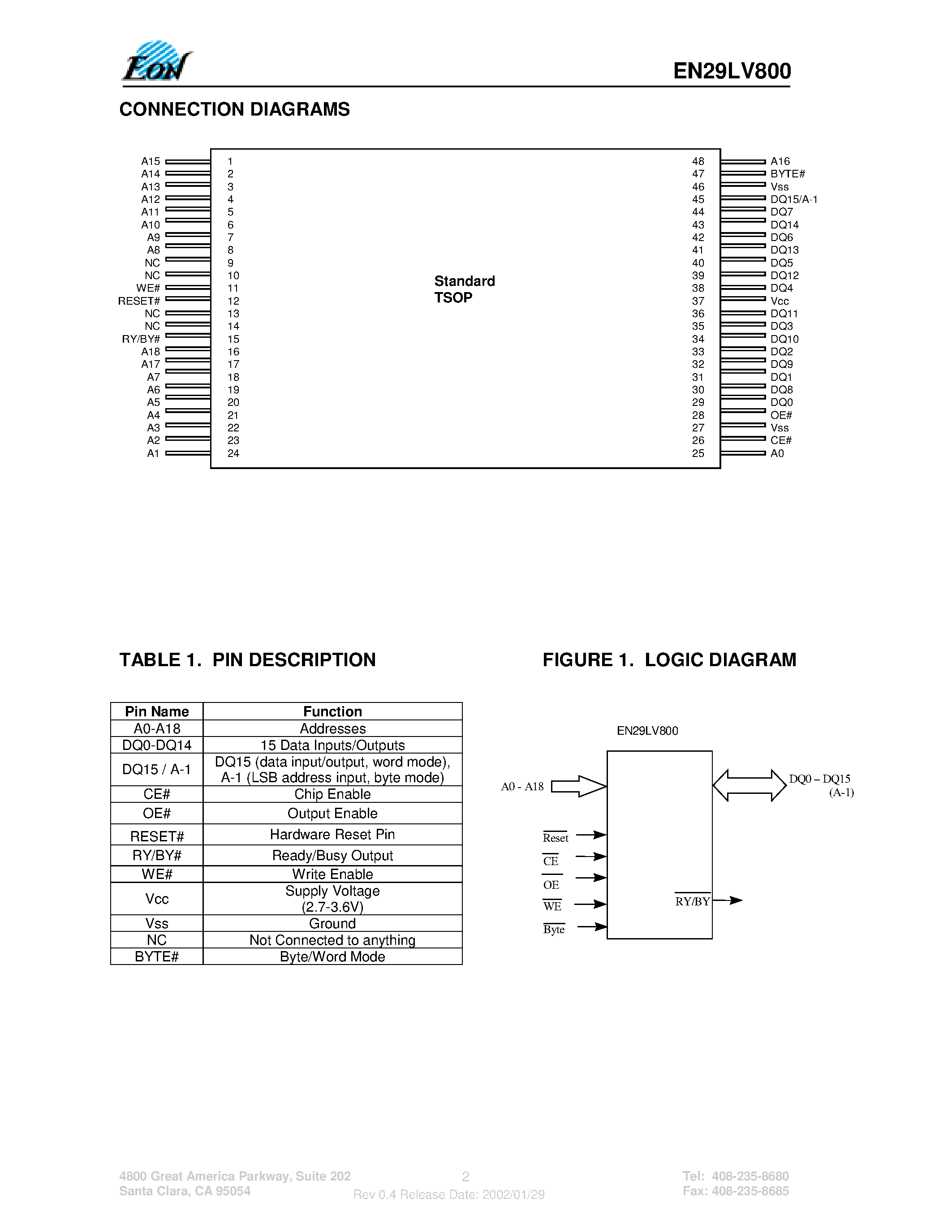 Datasheet EN29LV800T70RTI - 8 Megabit (1024K x 8-bit / 512K x 16-bit) Flash Memory Boot Sector Flash Memory/ CMOS 3.0 Volt-only page 2
