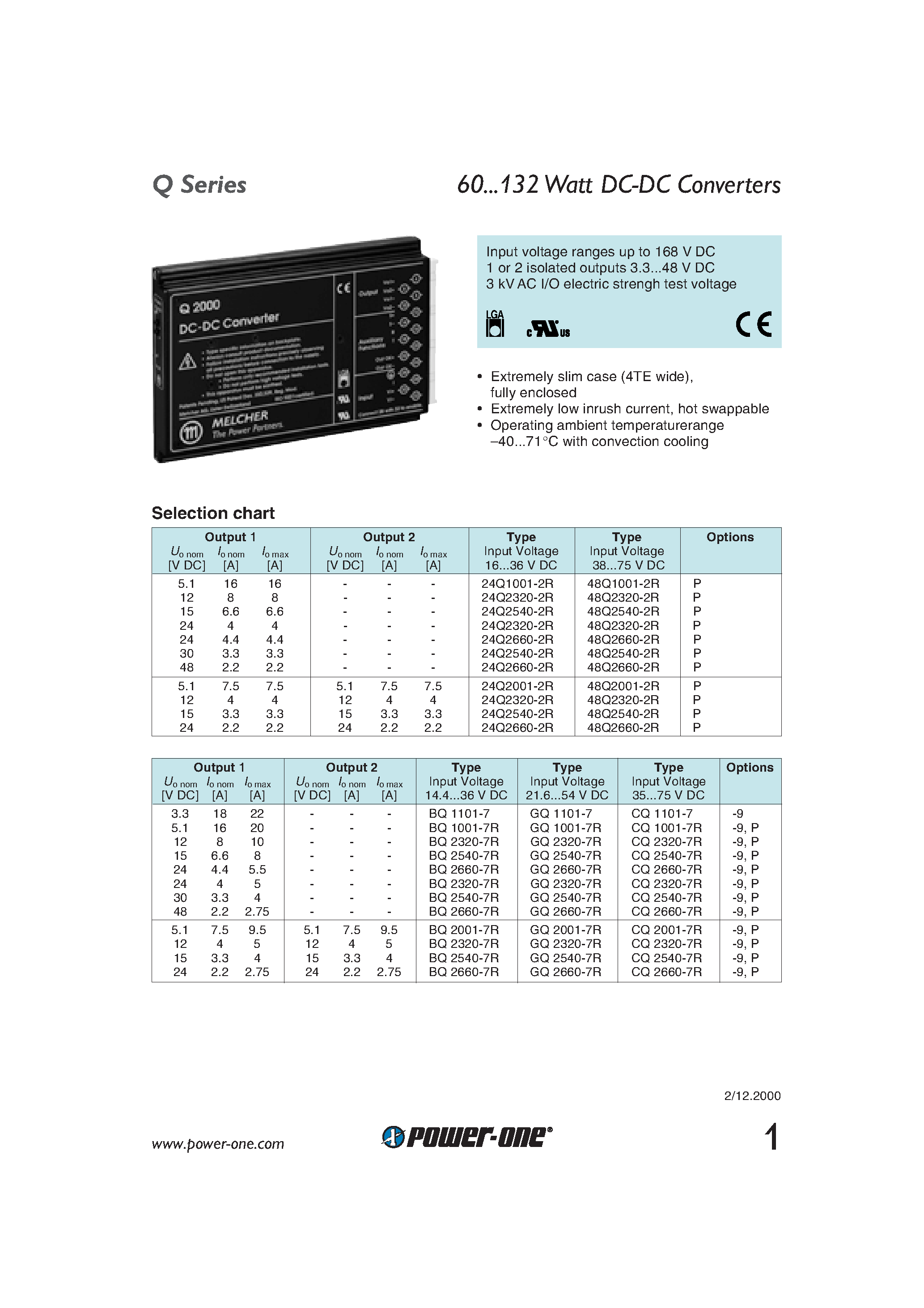 Datasheet EQ1101-7 page 1 Datasheet EQ1101-7 - 60...132 Watt DC-DC Converters page 1