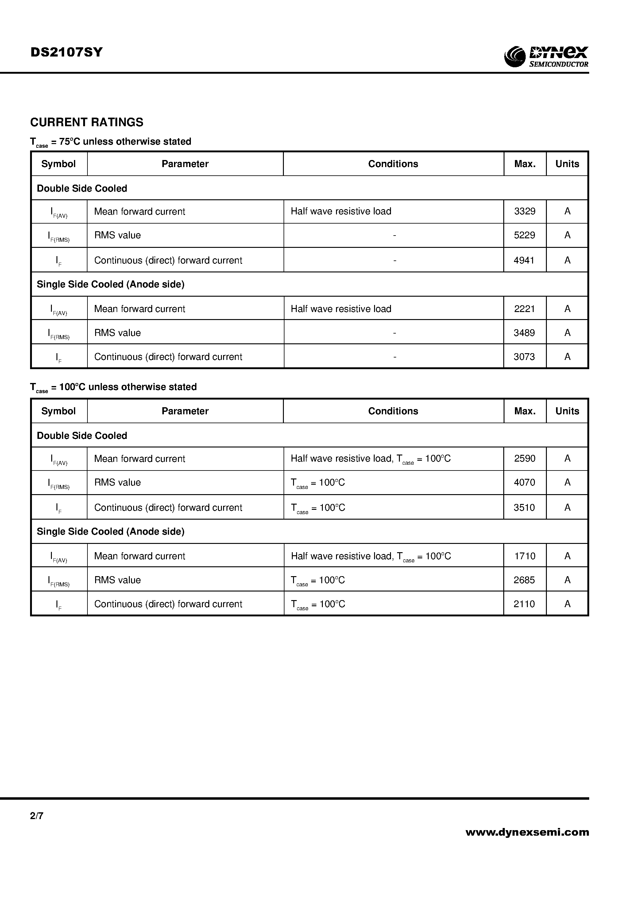 Datasheet DS2107SY page 2 Datasheet DS2107SY - Rectifier Diode page 2